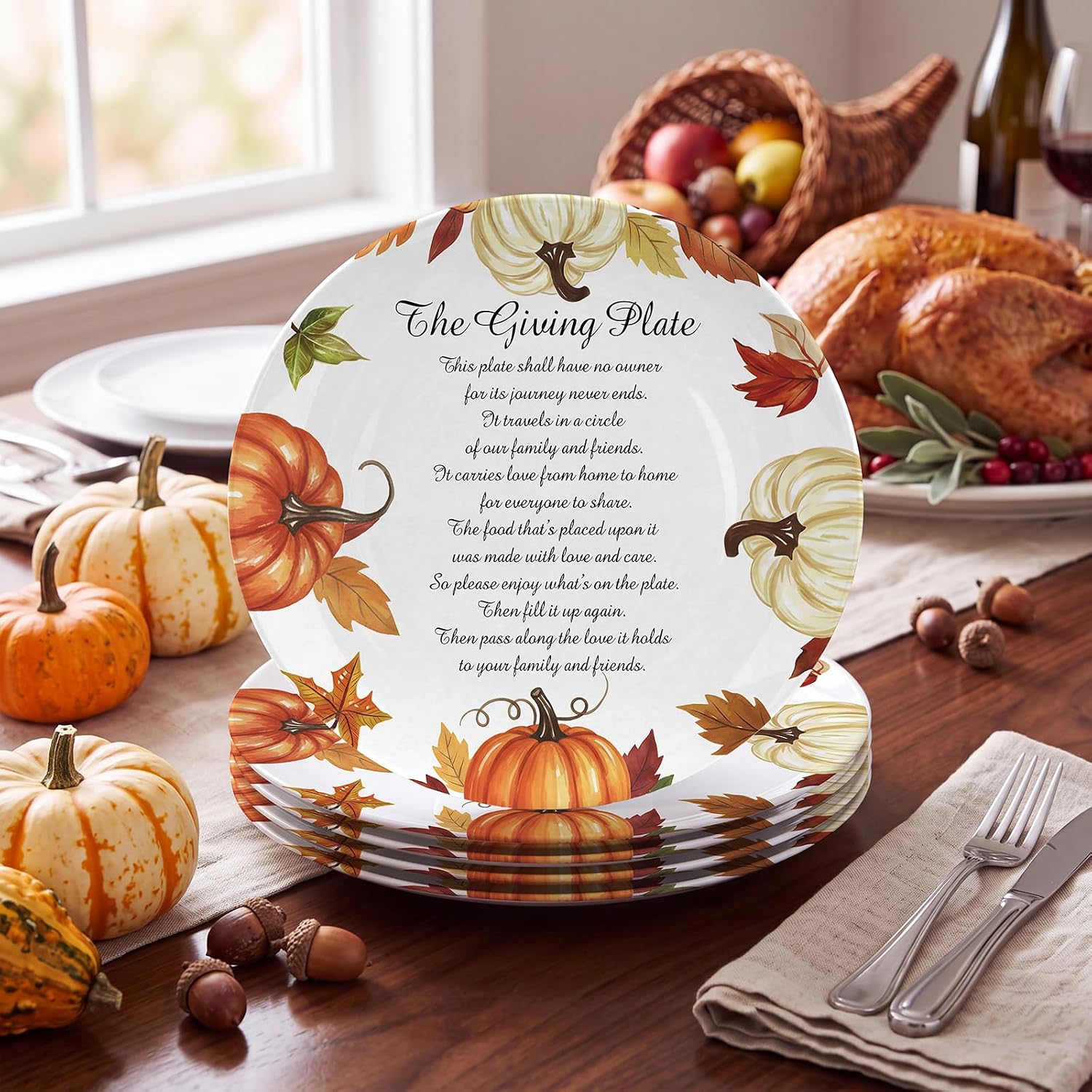 Sliner 4 Pcs Melamine Thanksgiving Pumpkin Plates Fall Dinnerware 10 Inch