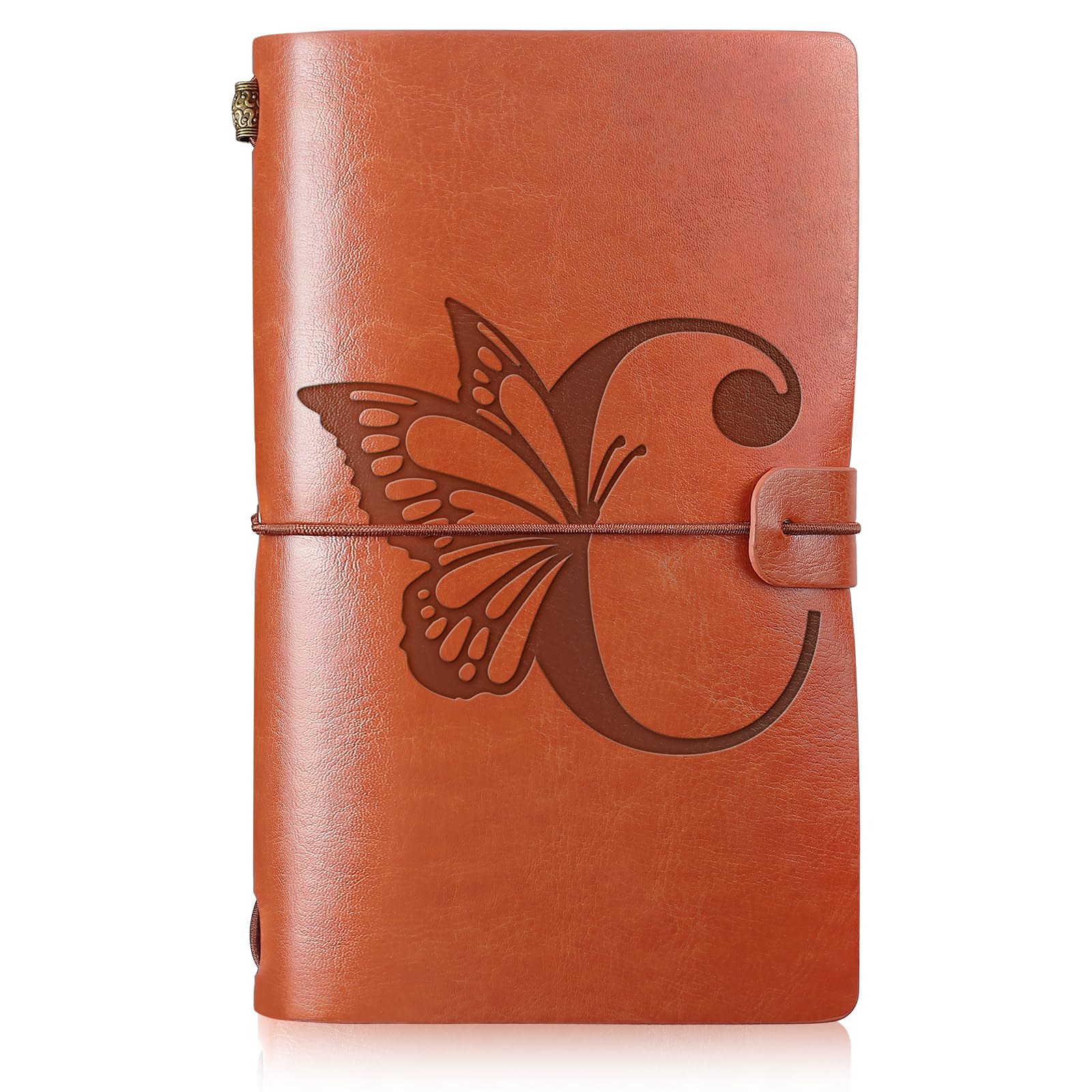 Initial Travel Journal Personalized Butterflies Leather Notebook Refillable Diary Writing Notepad Monogrammed Appreciation Gift for Women Graduation Christmas Thanksgiving Birthday (C)