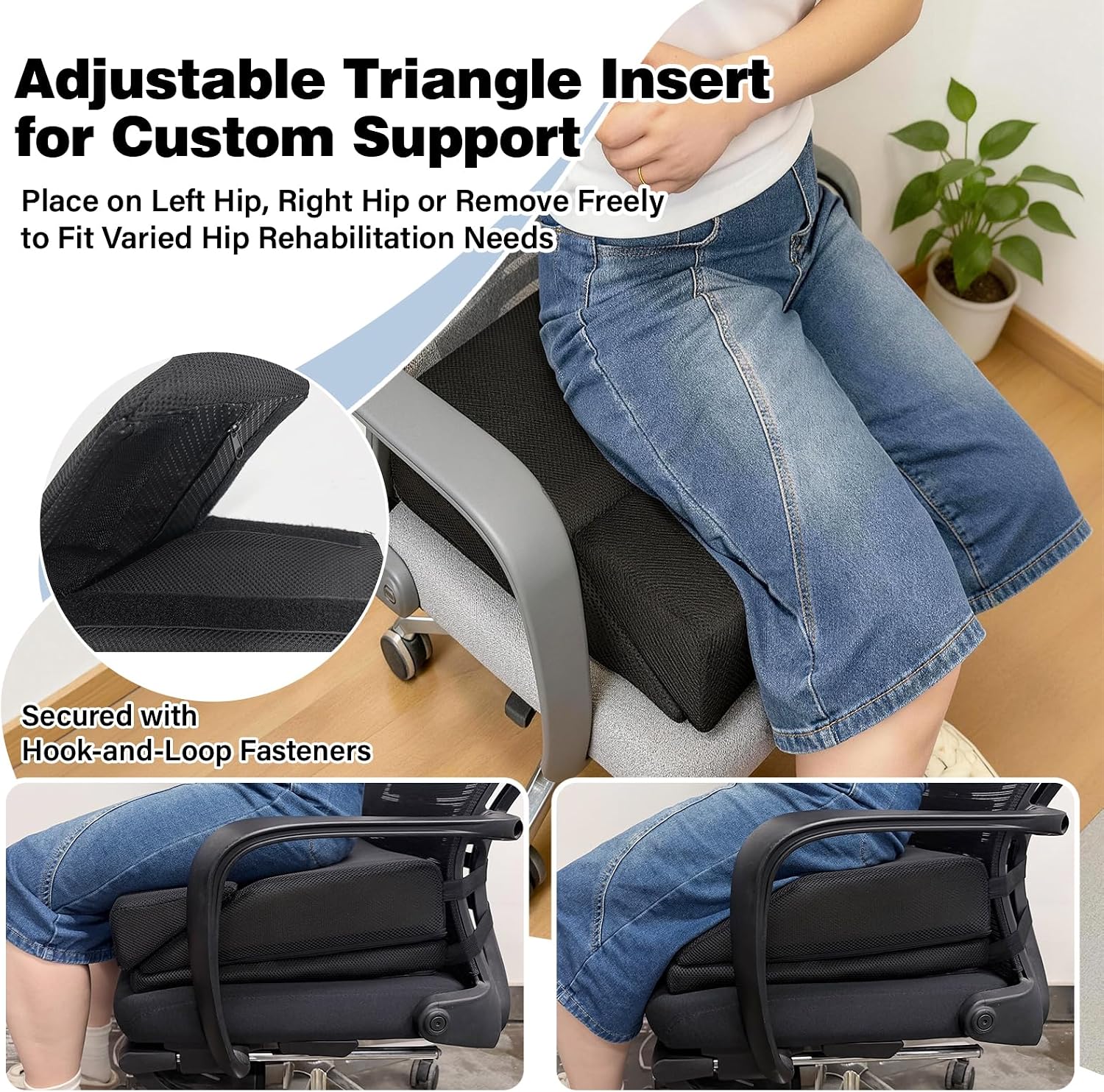 Adjustable Post Hip Surgery Cushion for Right Left, Wedge Hip Replacement Pillows with High-Density Foam Filling and Non Slip Bottom Pressure Relief Cushion for Wheelchair Car Office