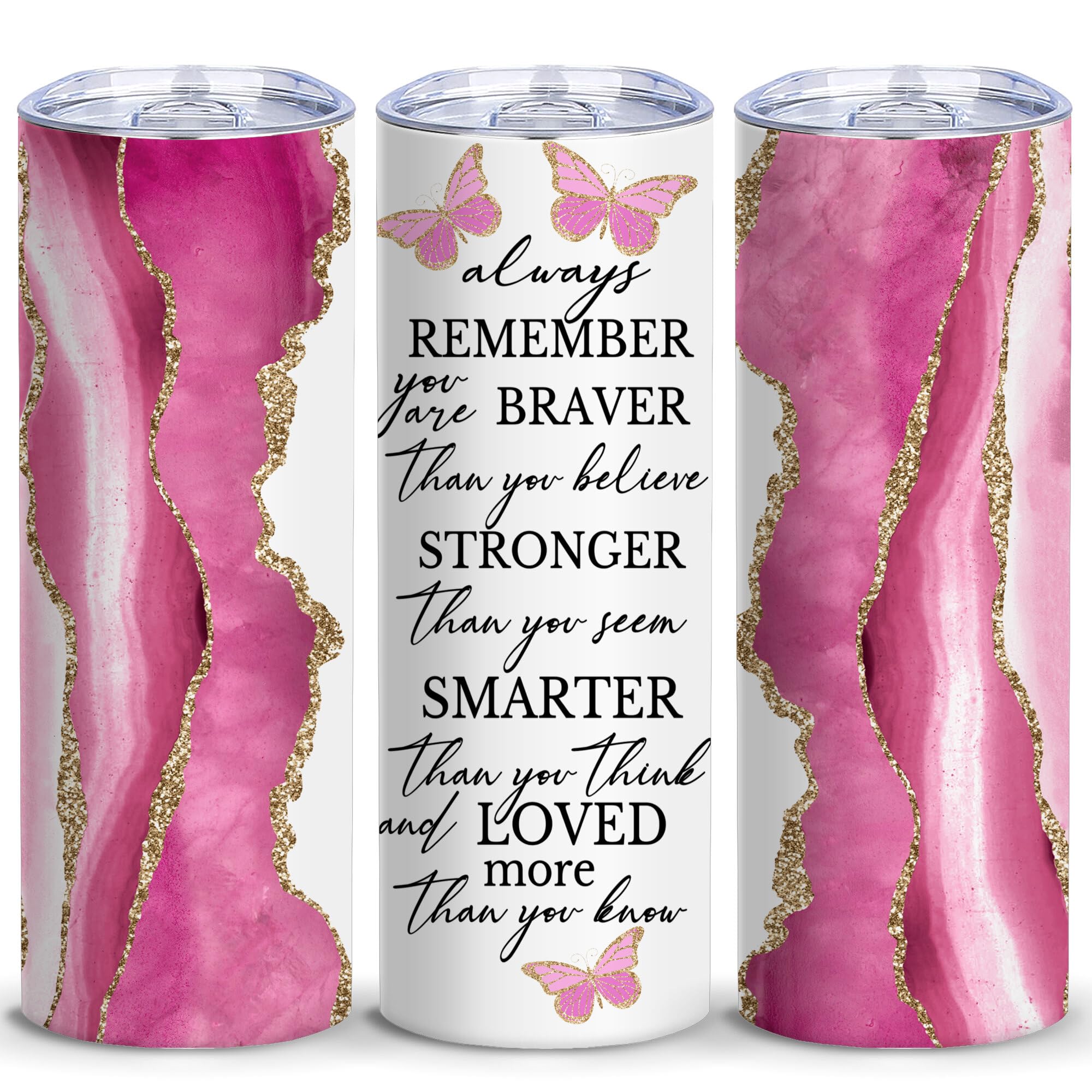 Always Remember You Are Braver Than You Believe Mug,Insulated Skinny Tumblers Cup Travel Coffee Mug with Lid 20oz,Reusable Stainless Steel Double Wall Positive Inspirational Gifts for Women