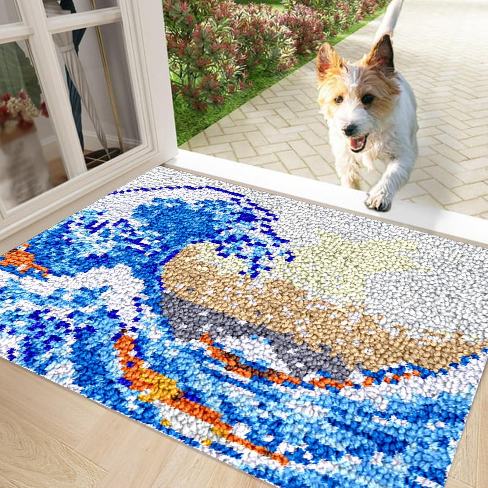 Kit Gancio di Chiusura Tappeto, Kit da Ricamo Tappeto Fai da Te Fare, Tappeto per Uncinetto Latch Hook Rug Kit per Adulti, Kit per Fabbricare Tappeti a Punto Croce, per Decorazione Casa 61 x 87 cm