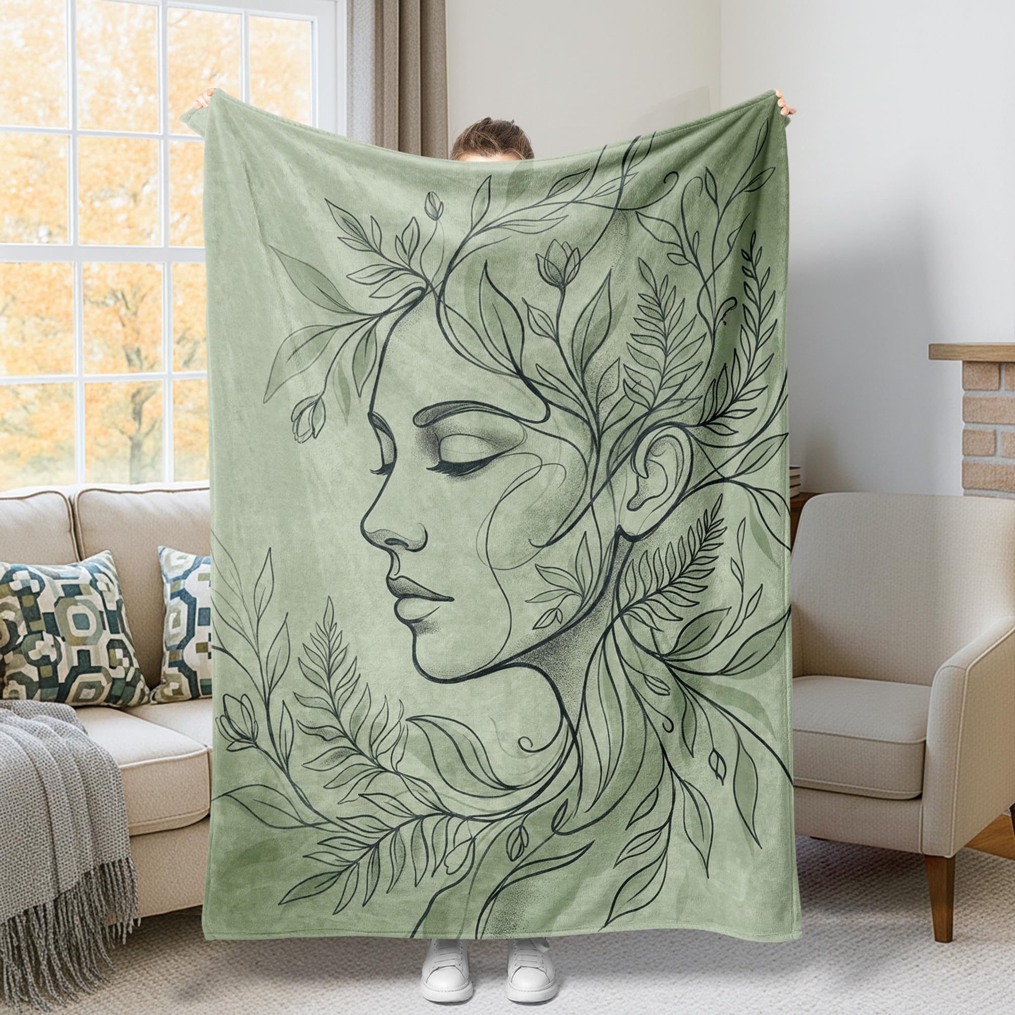 Couverture en forme de feuilles vert printemps 152x203 cm pour canapé