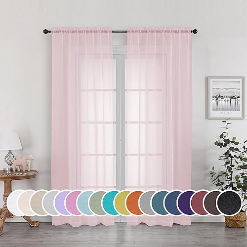 Miniatura 10 de OWENIE Cortinas traslúcidas grises, cortinas transparentes de 63 pulgadas de largo, juego de 2 paneles de 2 paneles de gasa con bolsillo para barra,