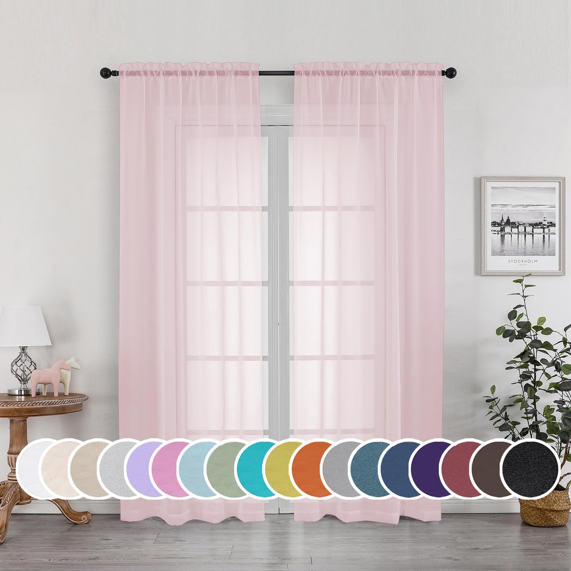 OWENIE Sheer Curtain 72 Inches Long 2 Panels Set, Elegant Airy Transparent Rod Pocket Sheer French Door Curtains &amp; Drapes for Living Room Bedroom, Blush Sheer Window Treatments, 42WX72L inch