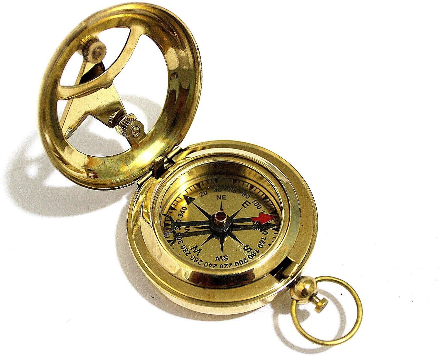 Brass Push Button Direction Sundial Compass - Pocket Sundial Compass Rustic Vintage Home Decor Gifts