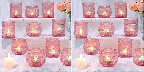 Miniatura 20 de DARJEN 12 piezas de portavelas votivas verdes - Portavelas de vidrio para velas de té para boda, juego de portavelas para boda y decoración de mesa