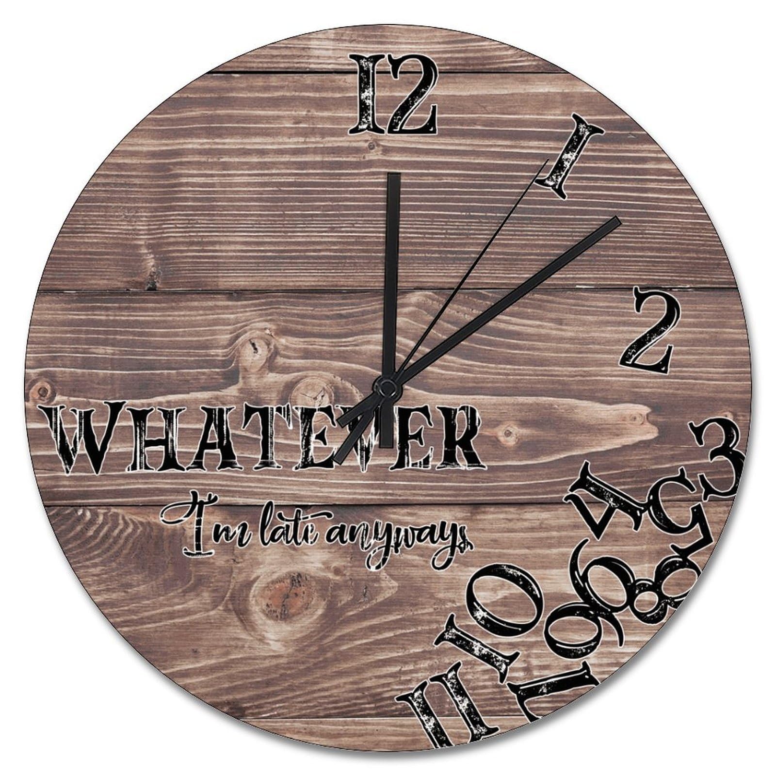 Horloge murale vintage en bois marron à piles grand format 38cm