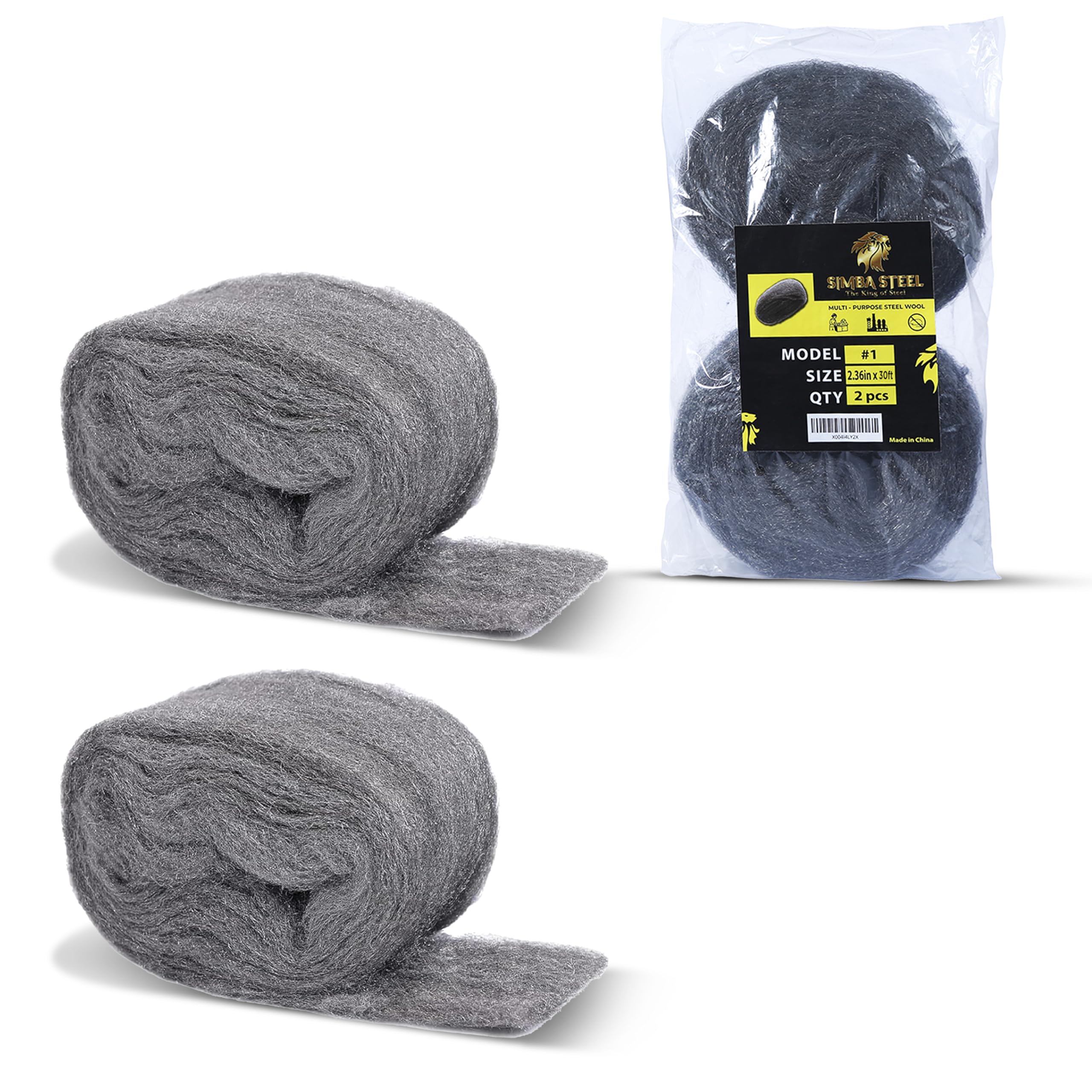 SIMBA Steel Wool Assortment for Cleaning – 0000 Grade Fine to Coarse Steel Wool Pads & Rolls, Multiple Pack Sizes and Length Options (2" x 30ft (2