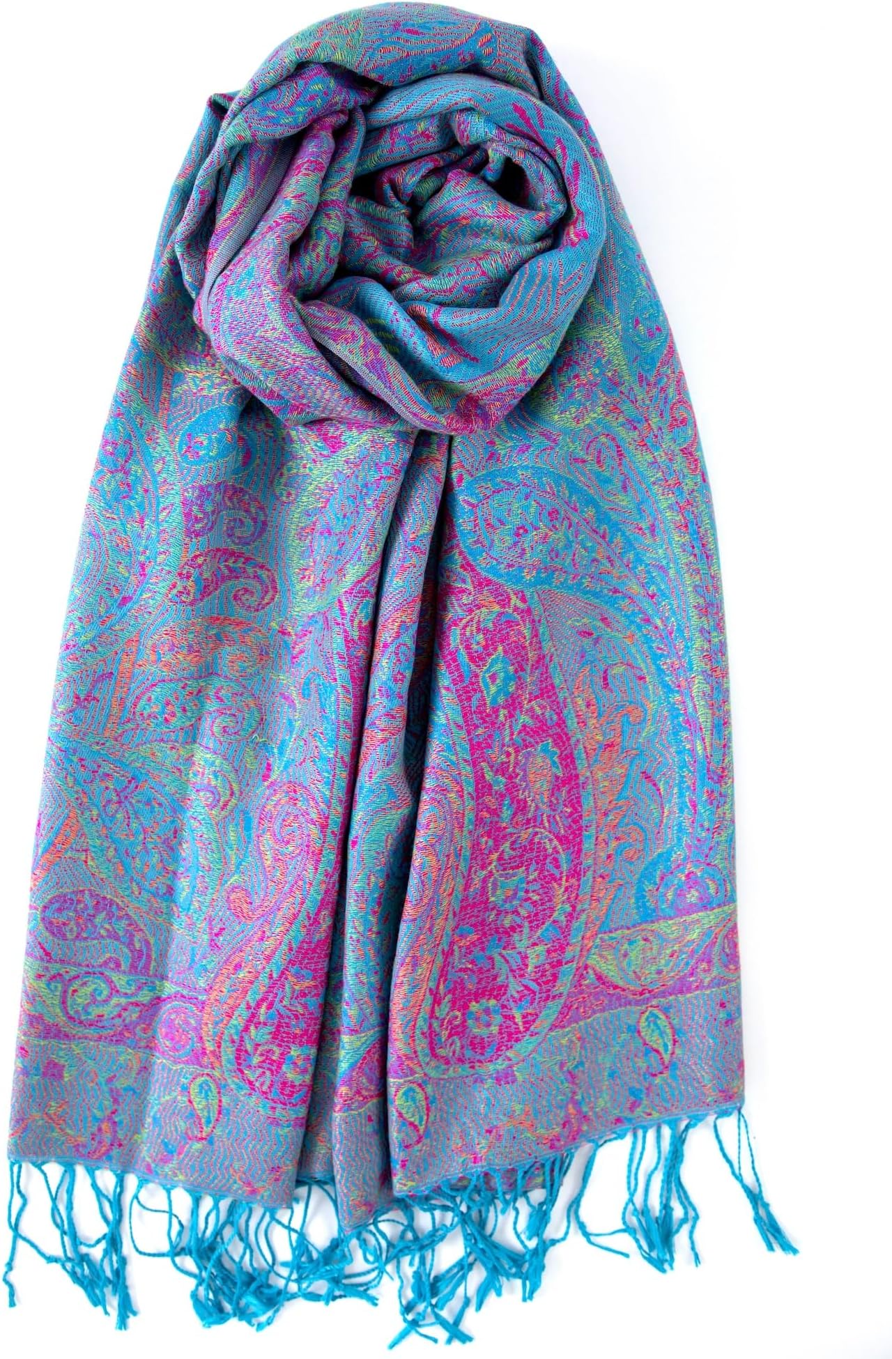 Achillea Soft Silky Reversible Paisley Pashmina Shawl Wrap Scarf w/Fringes