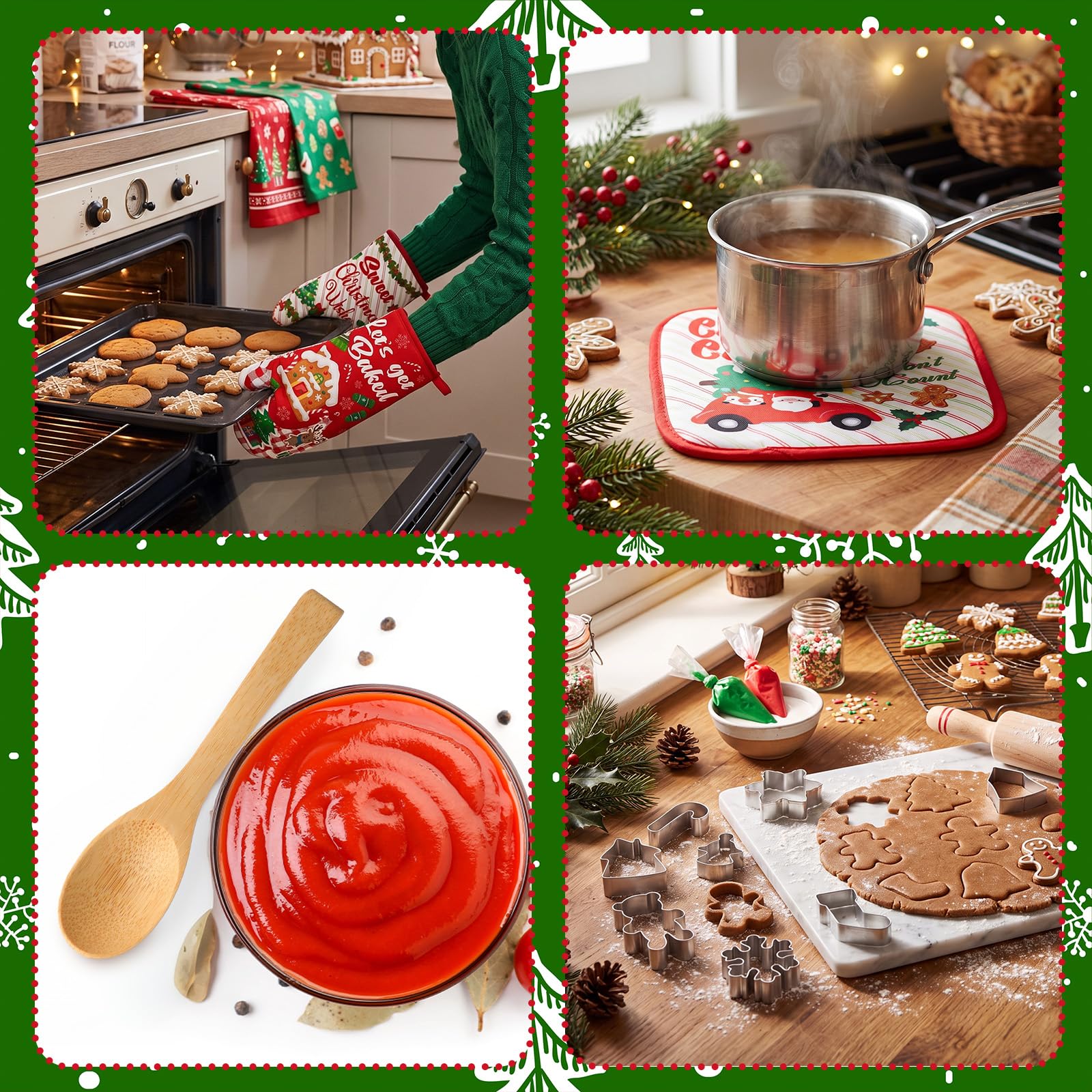 Qinyoung 48 manoplas de cocina de Navidad, soportes para ollas, dibujos