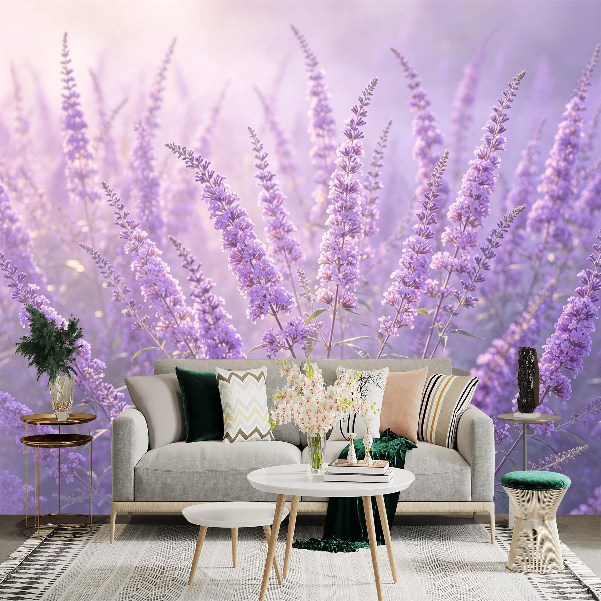 Lnzczhyre Dbh260521655 Custom Size Wall Sticker Mural， Dreamy Purple Lavender Field， Soft Floral Meadow， Botanical Garden Scenery， Aesthetic Pastel Flowers， For Wall Decoration， Peelandstick Wall Decals.