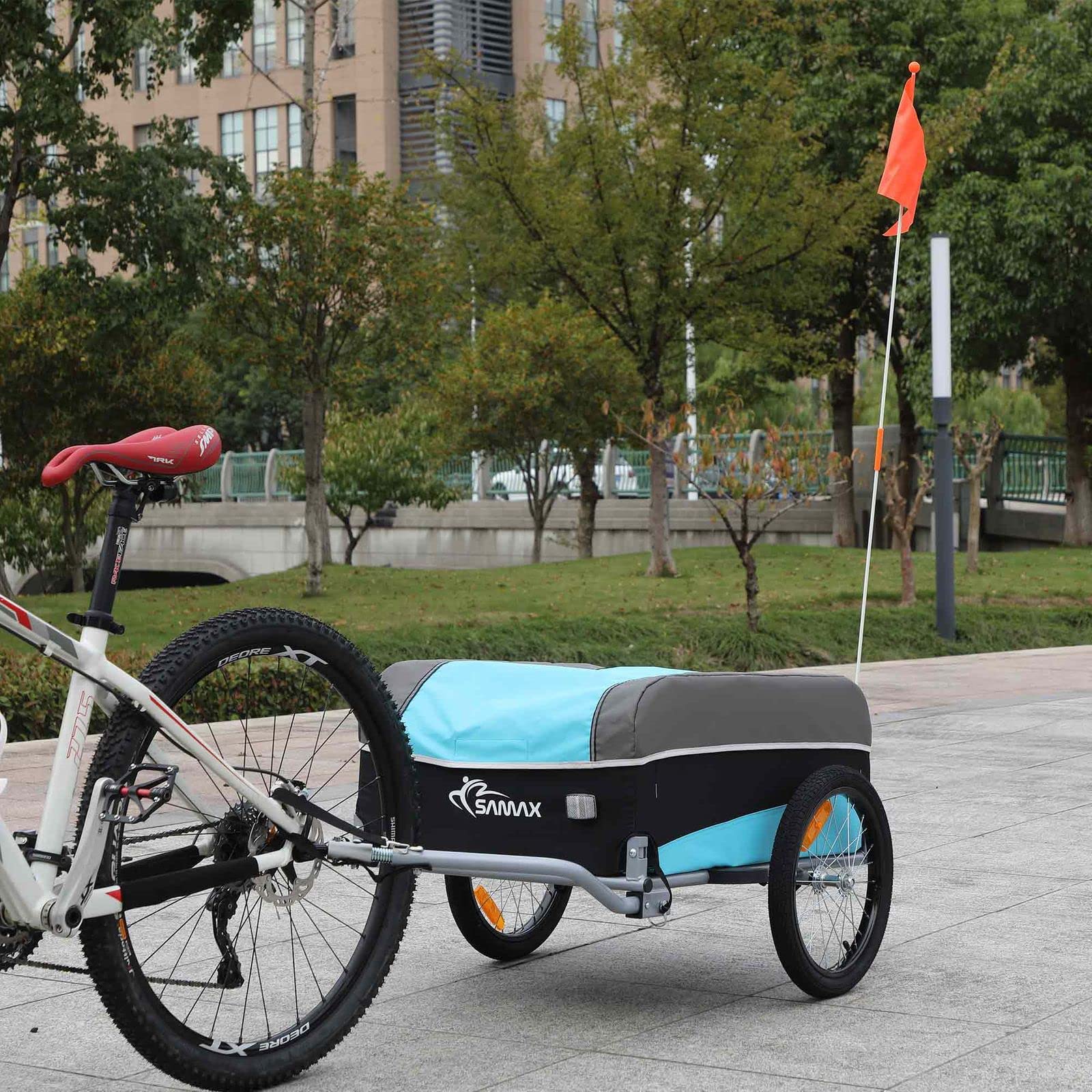 SAMAX Remorque de Vélo Chariot de Transport Haute Traction avec Poignée et Bâche 40 Kg / 120 L en Bleu/Gris - Sport Edition