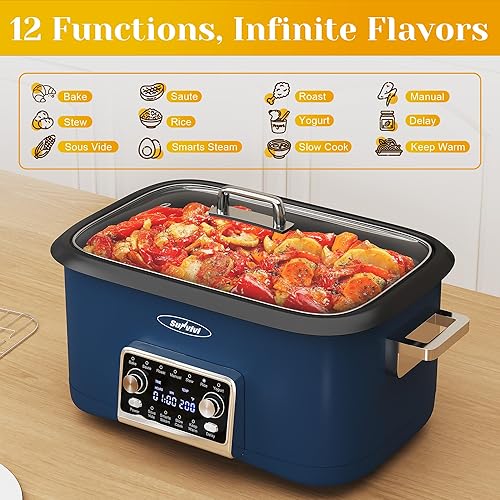 Miniatura 6 de Sunvivi Horno asador de olla de cocción lenta de 8 cuartos de galón, calentador de alimentos multicocina programable 12 en 1 con temporizador