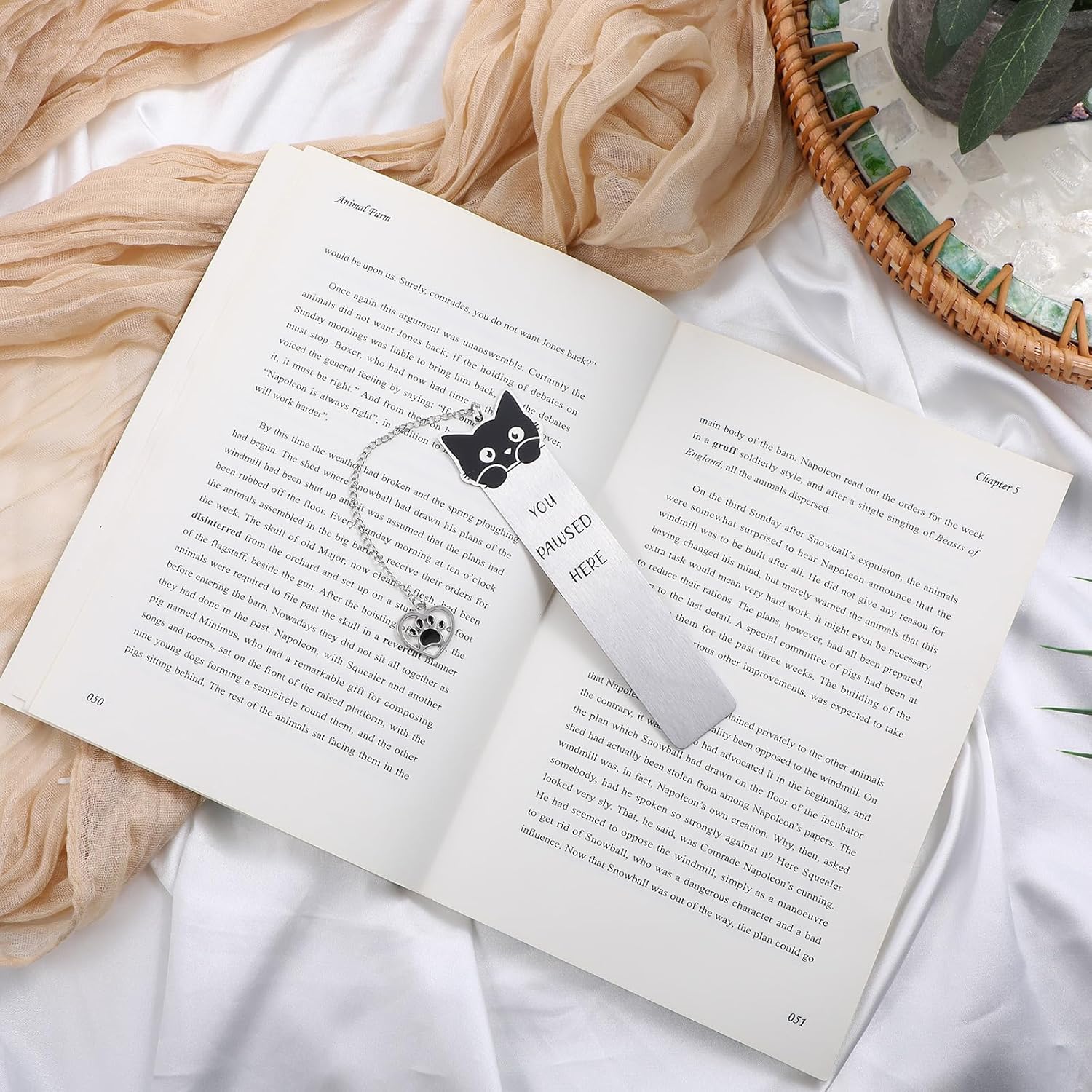 Cat Bookmark Stainless Steel Cute Bookmarks for Women Book Marks for Reading Women Bookish Funny Animals Metal Book Markers with Heart Pendent Cat Lovers Gifts - Image 7