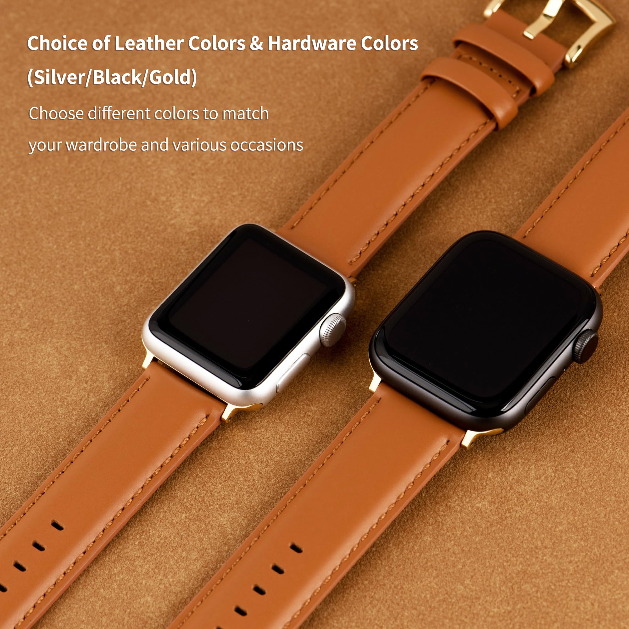 Bracelet Montre Cuir Compatible avec Apple Watch 49mm 46mm 45mm 44mm 42mm 41mm 40mm 38mm, Élégant Bracelet Cuir Véritable Remplacement pour iWatch 11 10 9 8 7 6 5 4 3 2 1 Ultra3 2 1 SE3 2 1
