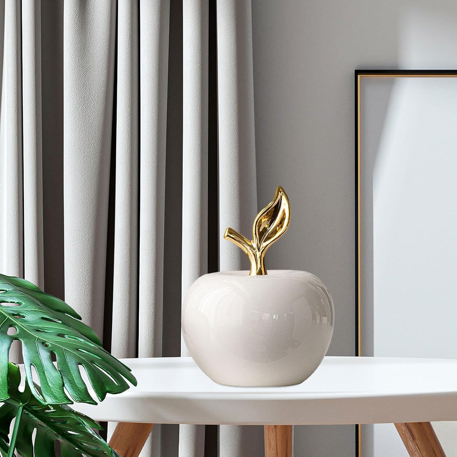 Statue Ceramic Figurine Gifts Collection Tabletop Fruit Sculpture Ornament for Dining Room Home Bookshelf Decor, White, Large