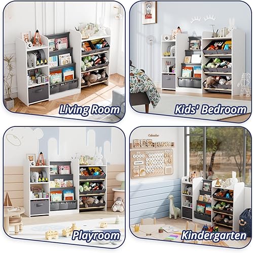 Miniatura 7 de Organizador de libros de juguetes para niños, estantería grande con 7 contenedores extraíbles, estantería para bebé y almacenamiento de juguetes,