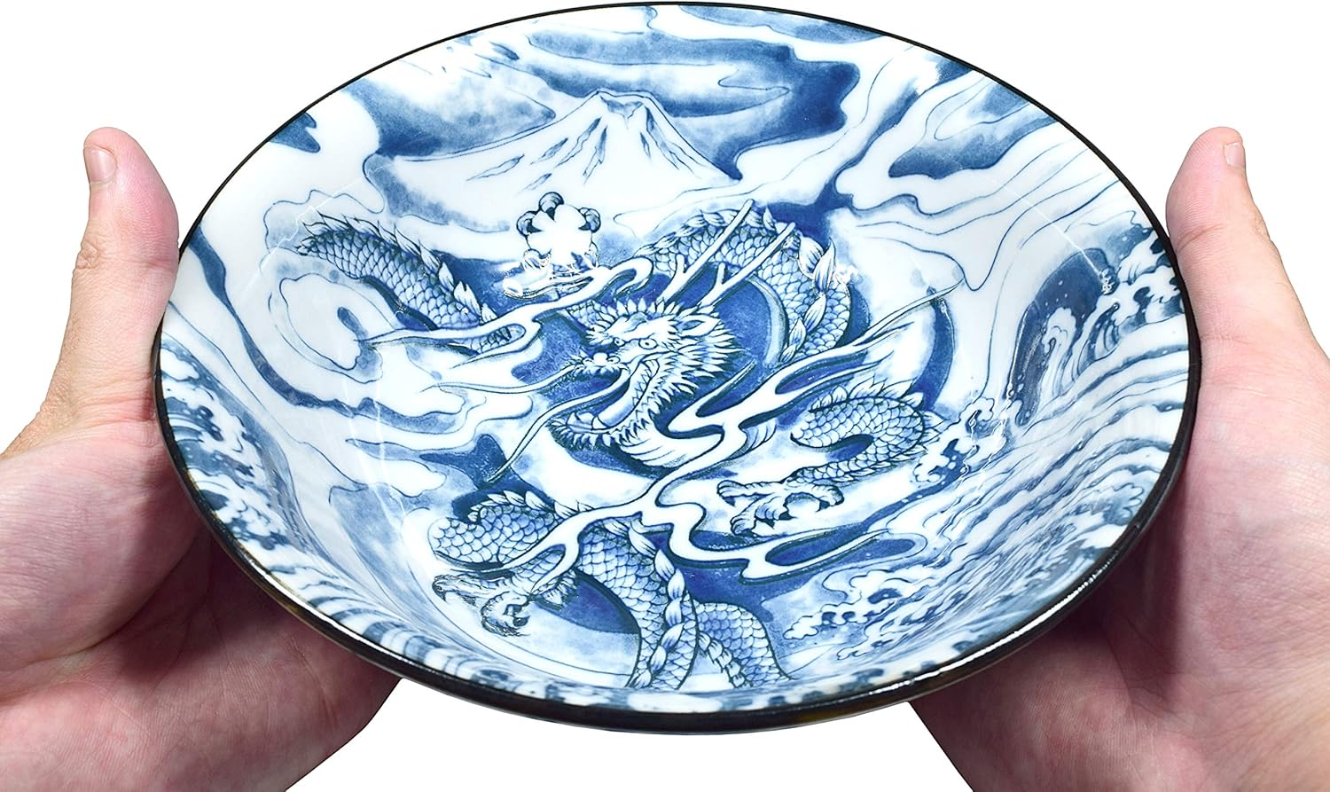 Mino Ware Japanese Bowls Made in Japan, Blue Dragon Bowl, Donburi, Ramen Noodle Bowl, Large Ceramic, 8.1 inches, 44.9 fl oz
