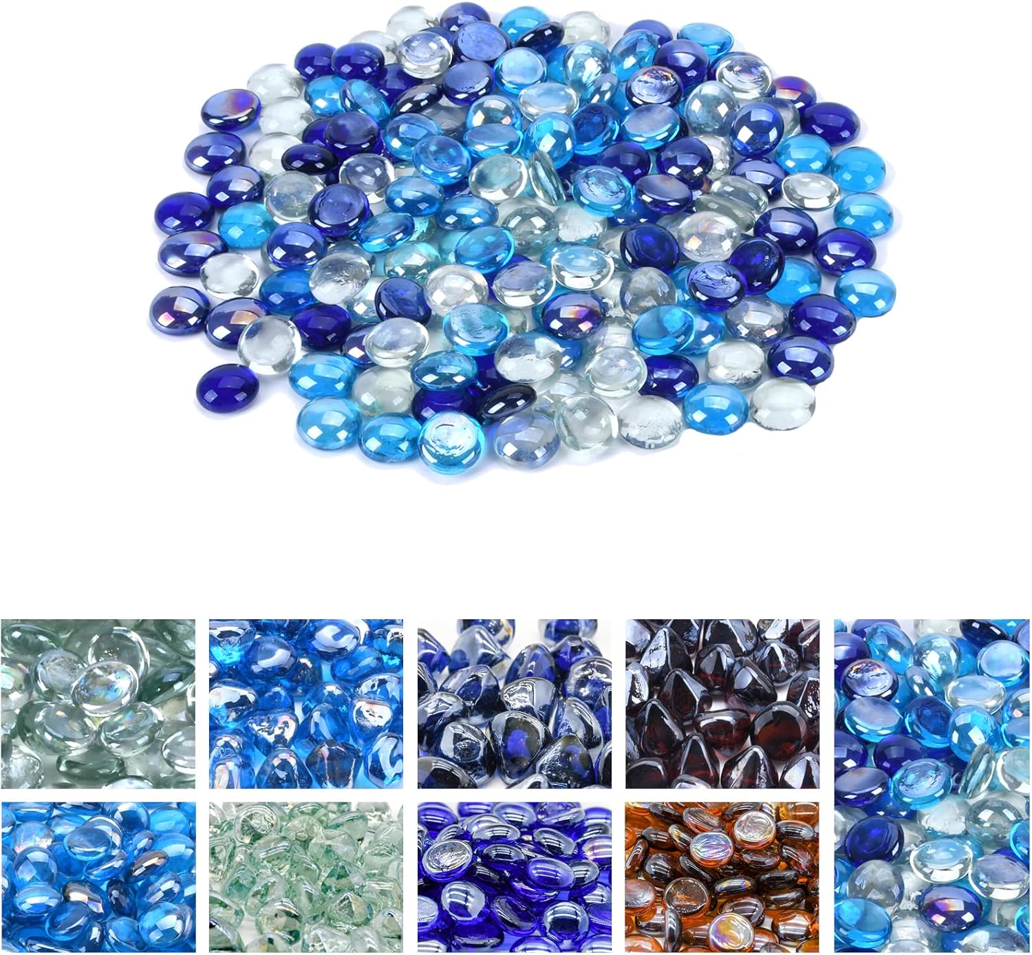 GasSaf Blended Fire Glass Beads for Outdoor Fire Pit, Fireplace, Replaces Existing Gas Logs & Lava Rocks, 3/4 Inch Glass(10 Pound)(Cobalt Blue, Caribbean Blue, Crystal Clear Luster)
