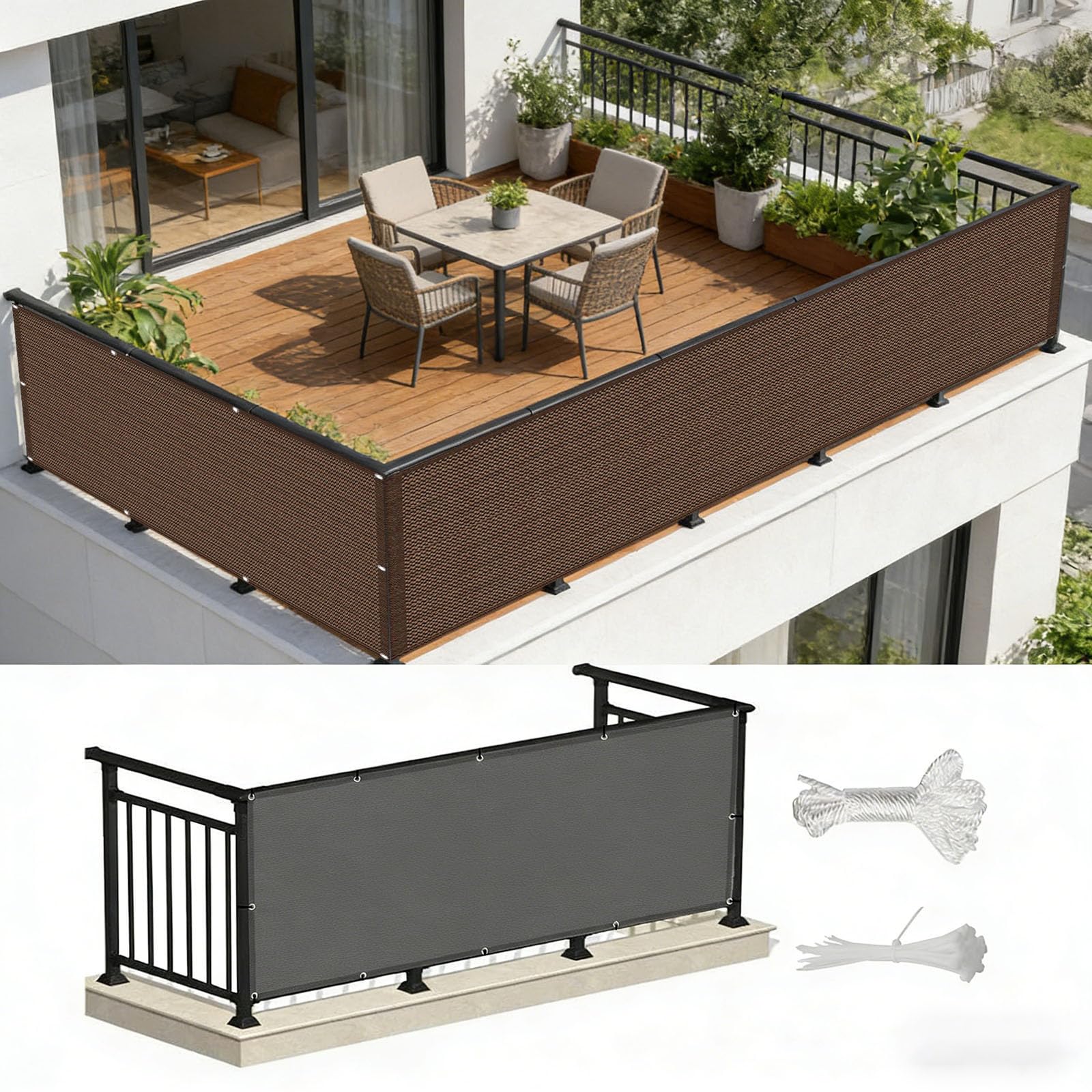 Brise vue balcon 140x170 cm contre le vent et les UV pour une terrasse ombragée