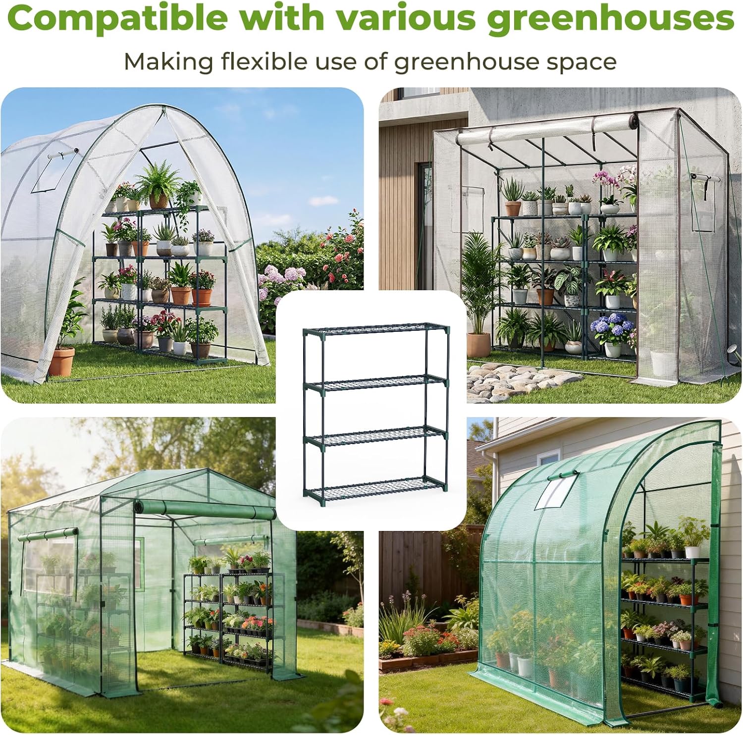 Ohuhu Plant Greenhouse Shelves 4 Tier 2 Pack Extra-Wide Stable Green House Shelving for Outdoor, 35x12x42 Inch Portable Rustproof Metal Shelf Plant Stand Rack Greenhouse Accessories