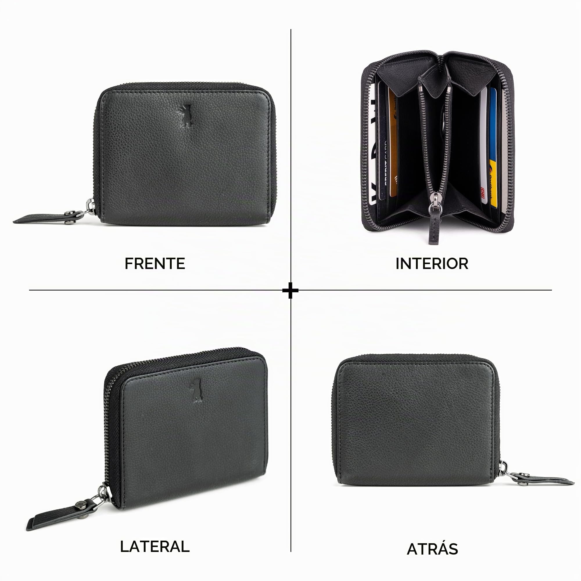 Berliner Bags Fiona Monedero Pequeño de Piel Compacto Negro Mujer con RFID