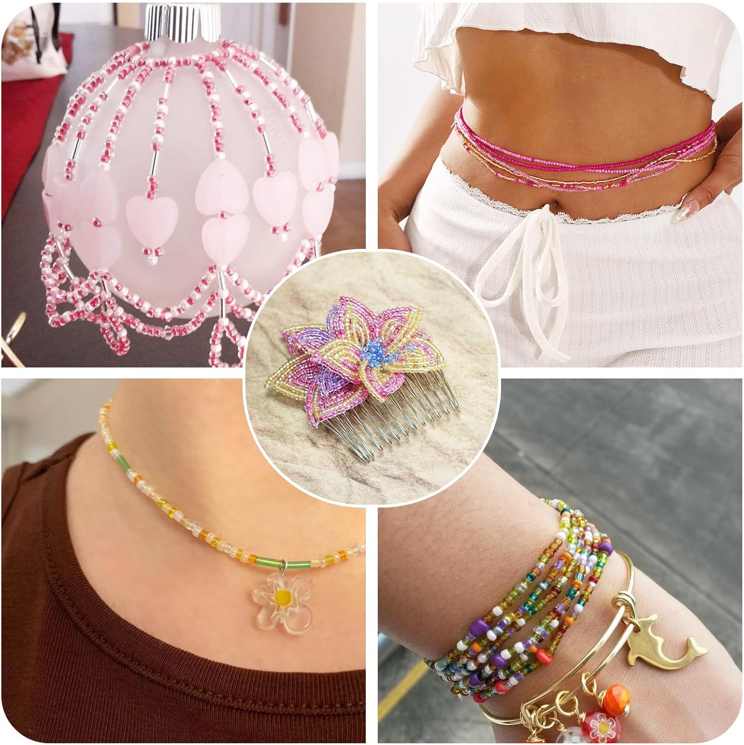 FASHEWELRY 100G Mixed Color Glass Seed Beads 4mm Transparent Crystal Pony Beads Half Plated Silver Lined Seed Beads for Friendship Bracelet Jewelry Making - Image 2