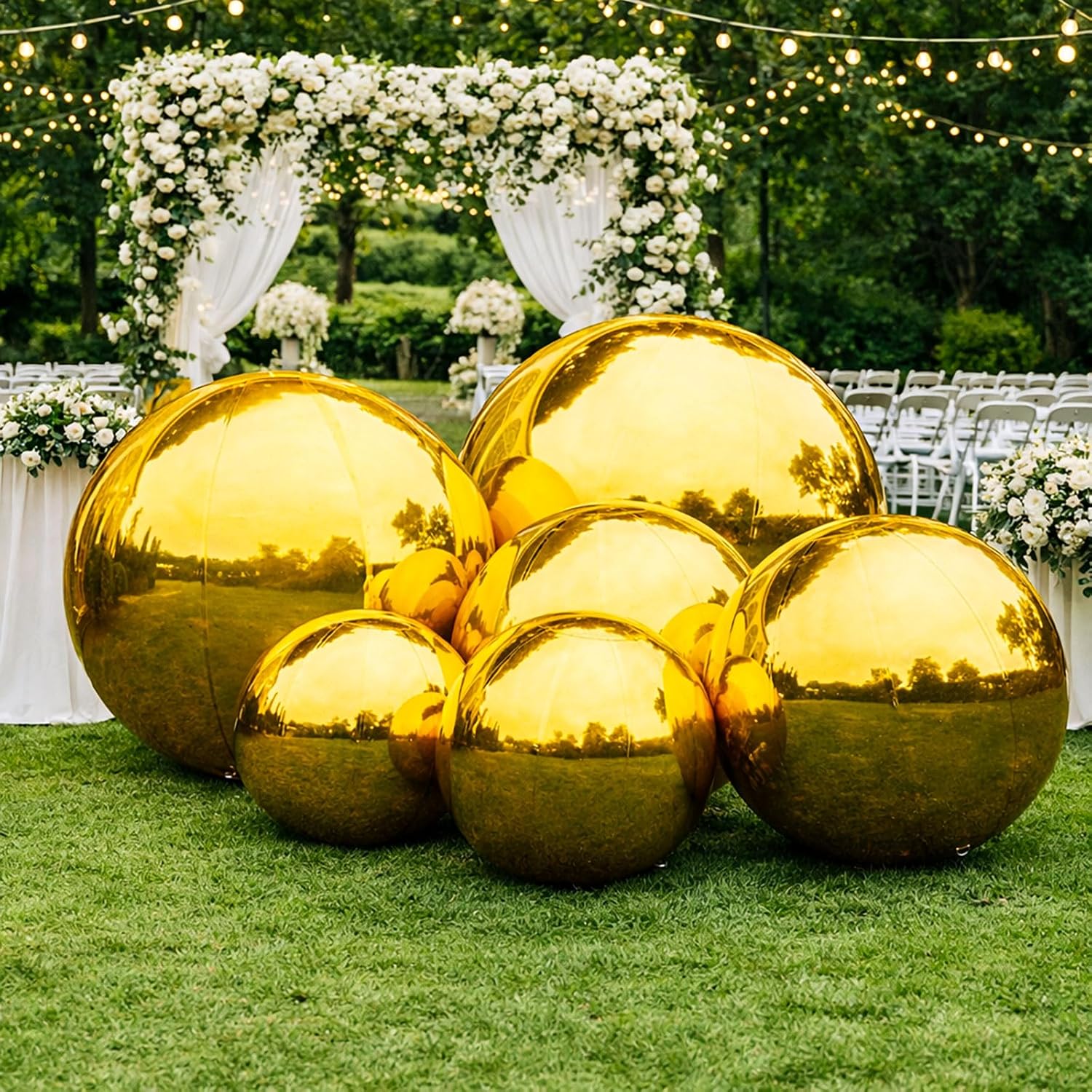 Inflatable Mirror Ball, Reusable Large Shinny Mirror Ball for Wedding, Party, Concerts, Stage Decoration. (Gold, 31.5 in/0.8 m)
