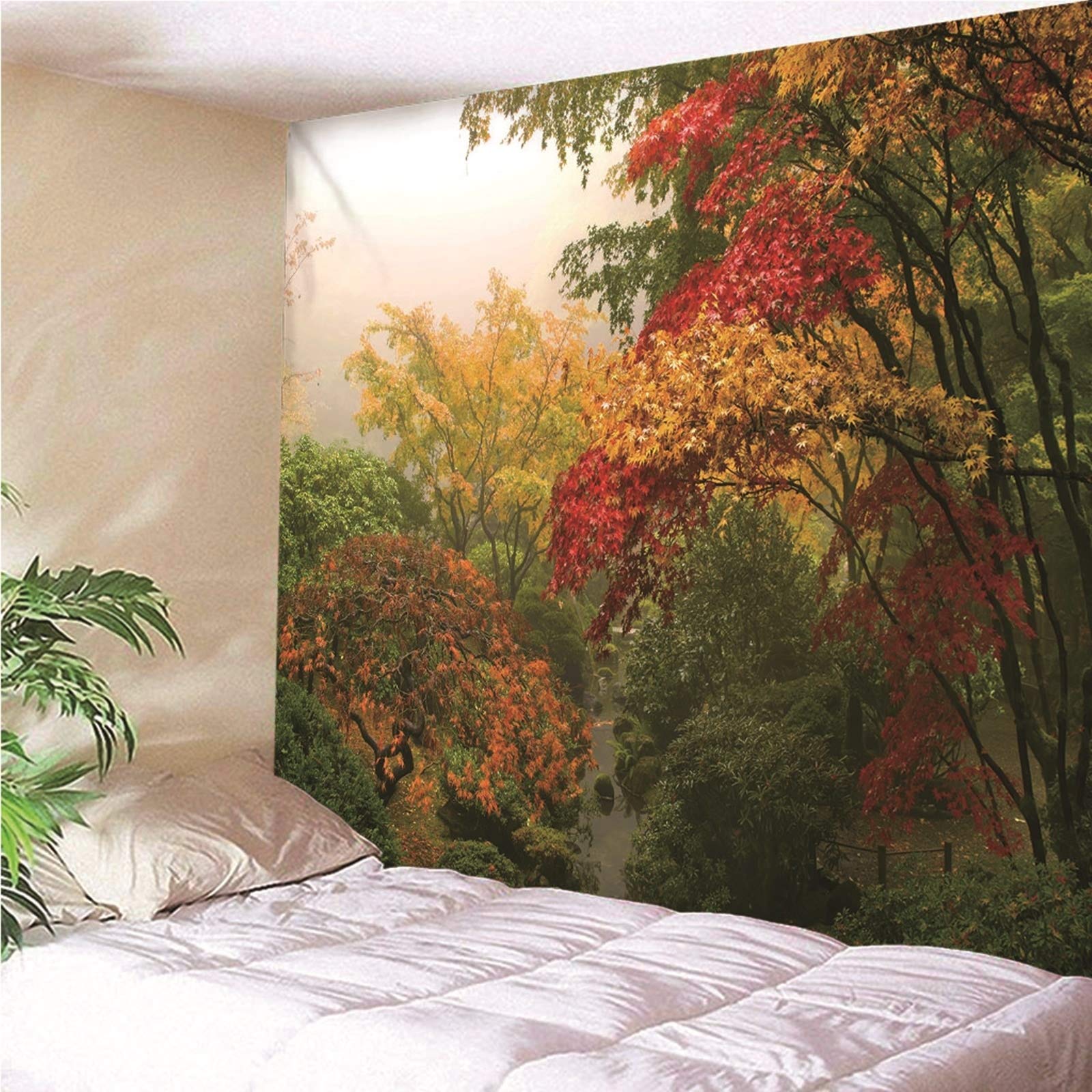 Aeici Tapiz Tela Muro Playa, Tela Pared Decorativa Árboles De Maple Tapiz para Colgar Pared(240X220Cm)