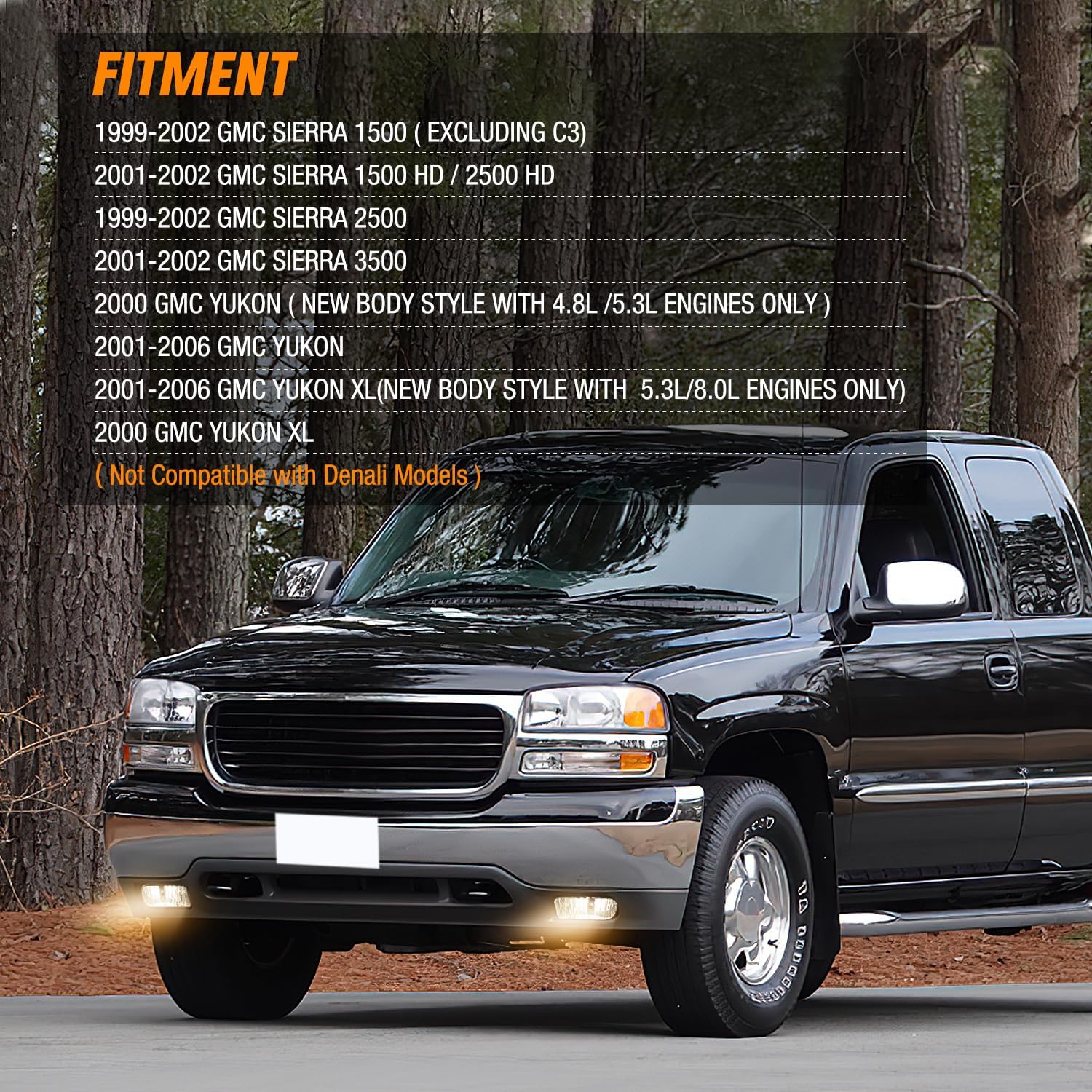 Nilight Fog Light Assembly Compatible with 1999 2000 2001 2002 GMC Sierra 1500 2500 2001-2002 Sierra 1500HD 2500HD 3500 2000-2006 Yukon Clear Lens