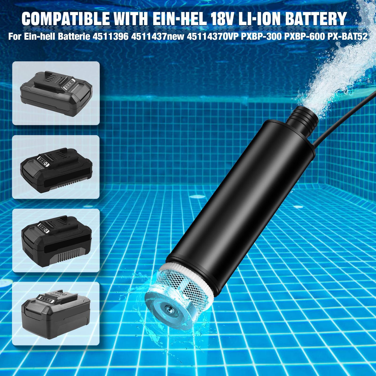 TPDL Bomba de agua/sumidero compatible con batería Einhell 18V PXC, bomba de transferencia de agua 120W 12V con cable de extensión de 4.5m, bomba de succión de aceite portátil, pistola de aceite