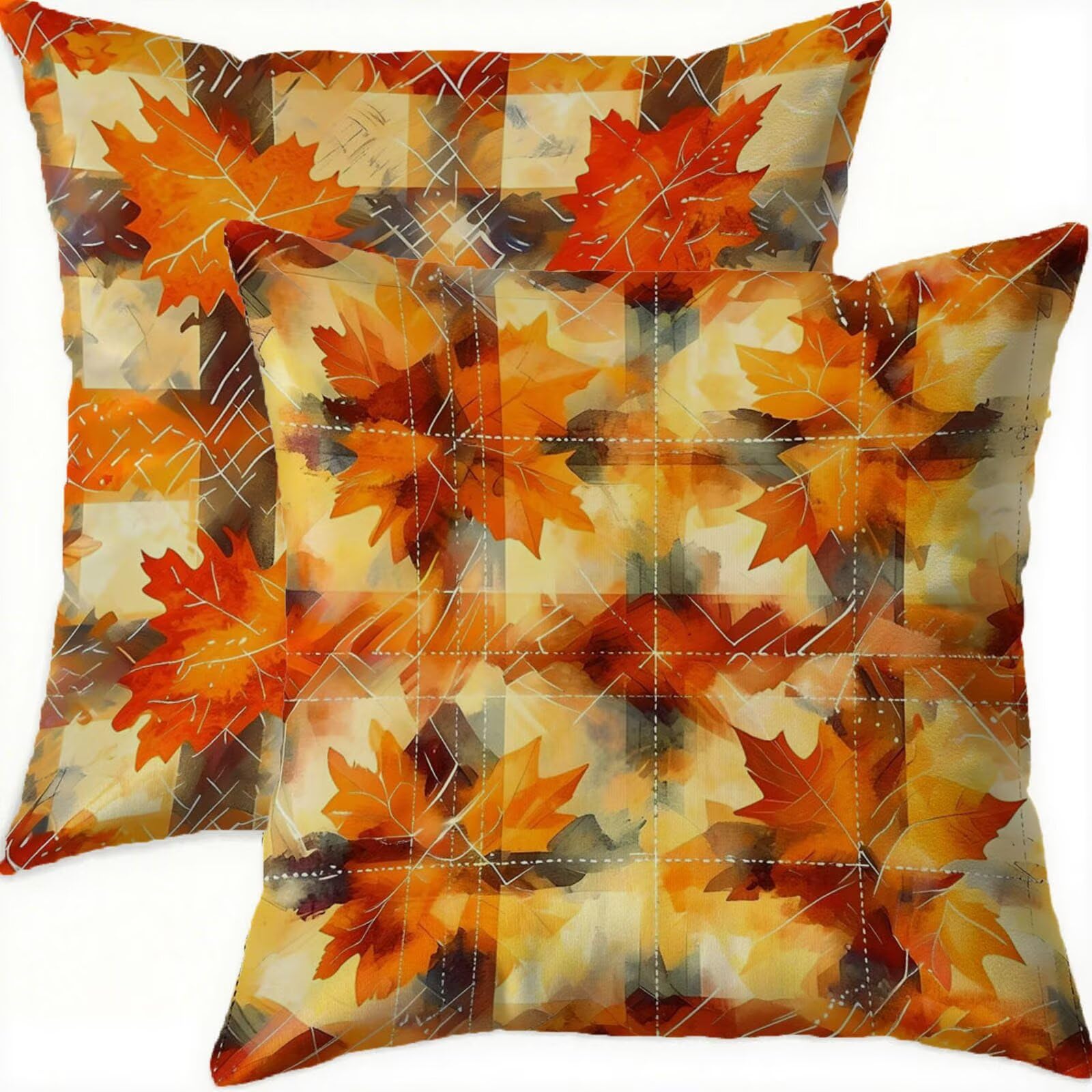 Housse de coussin orange et brun A832 décoratif pour patio avec zip invisible