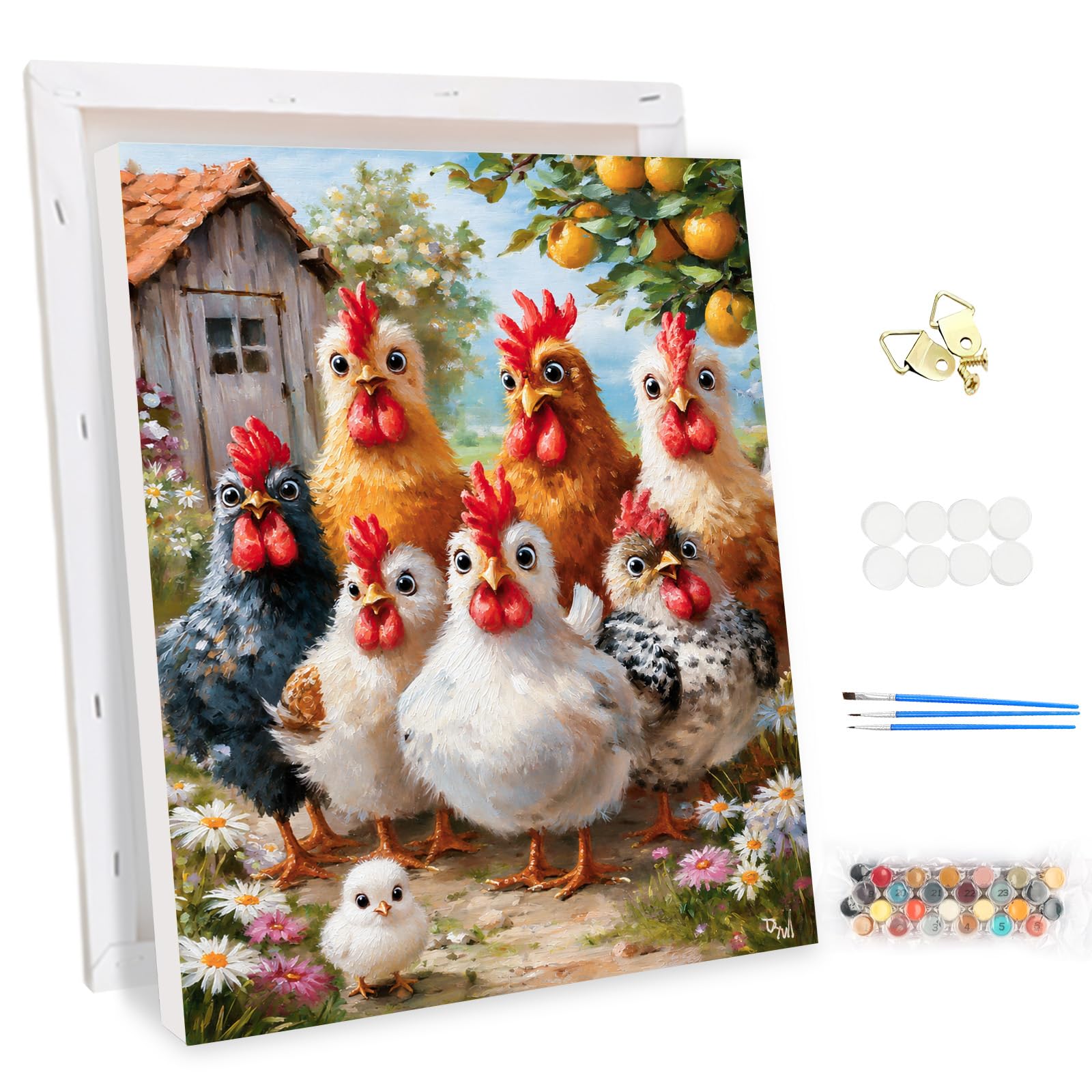 MEIYUDA Paint by Numbers for Adults with Frame Funny Chicken Animal 30x40cm