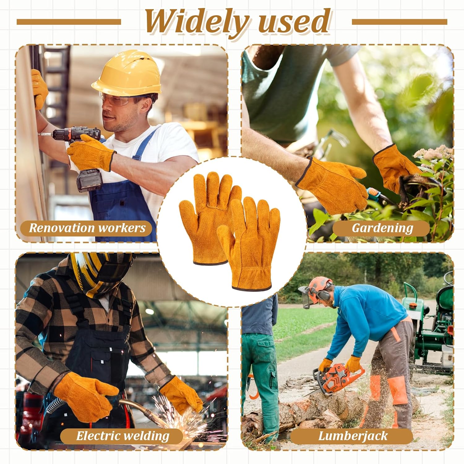 12 Pairs Leather Work Gloves for Men Women, Gardening, Construction, Wood Cutting, Driving, Automotive Repair - Image 7