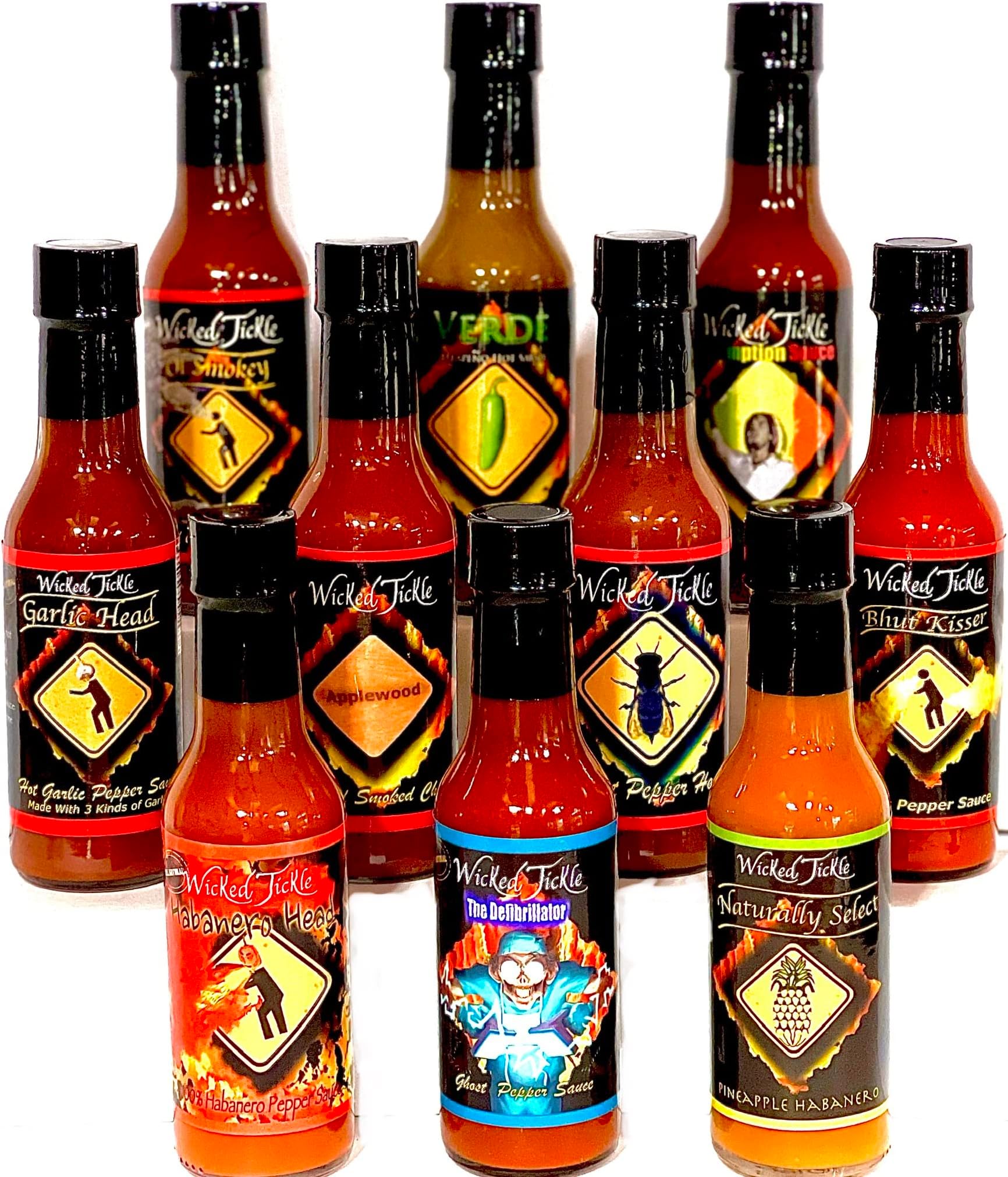 Wicked Tickle Hot Sauce Collection – Variety 10 Pack, 5 oz Bottles