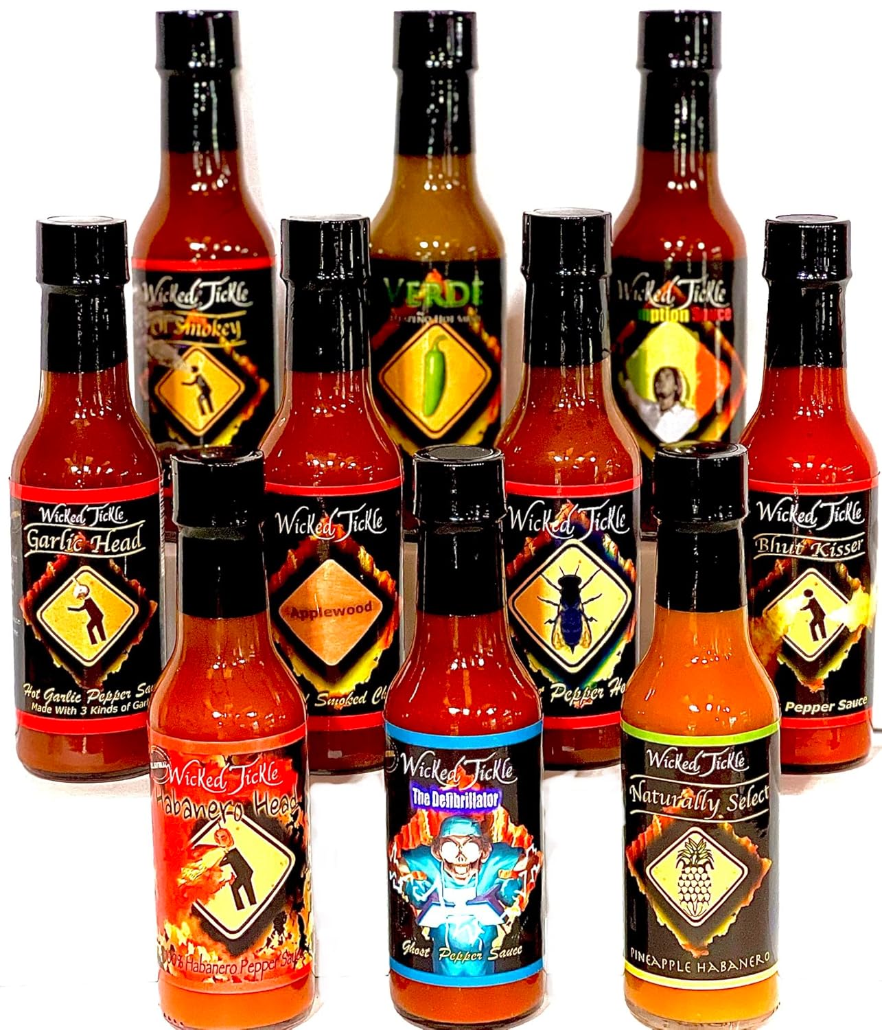 Wicked Tickle Hot Sauce Collection – Variety 10 Pack, 5 oz Bottles