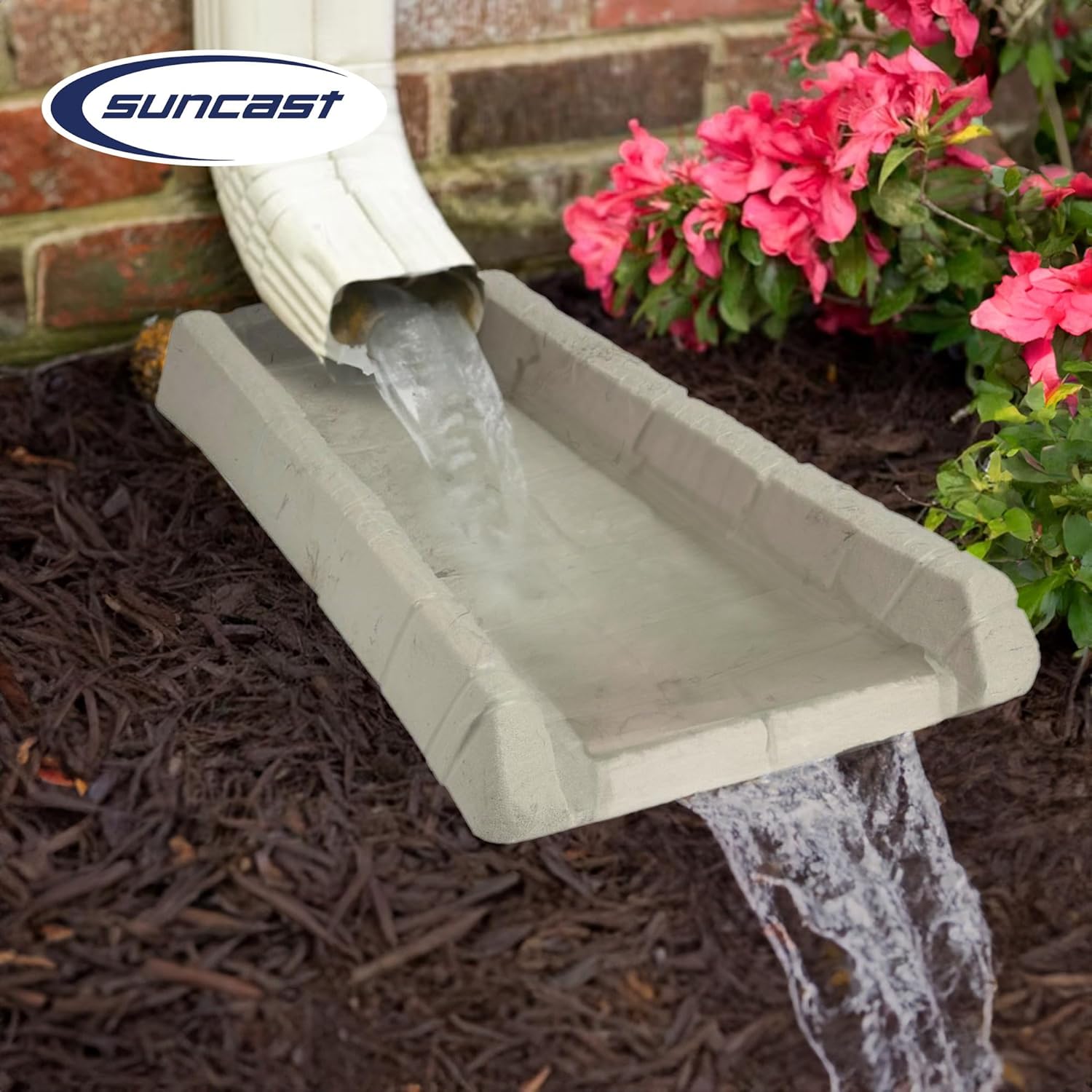 Suncast Durable Plastic Anti Erosion Decorative Rain Gutter Downspout Splash Block for Garden, Front Yard, or Back Yard, Pack of 5, Taupe