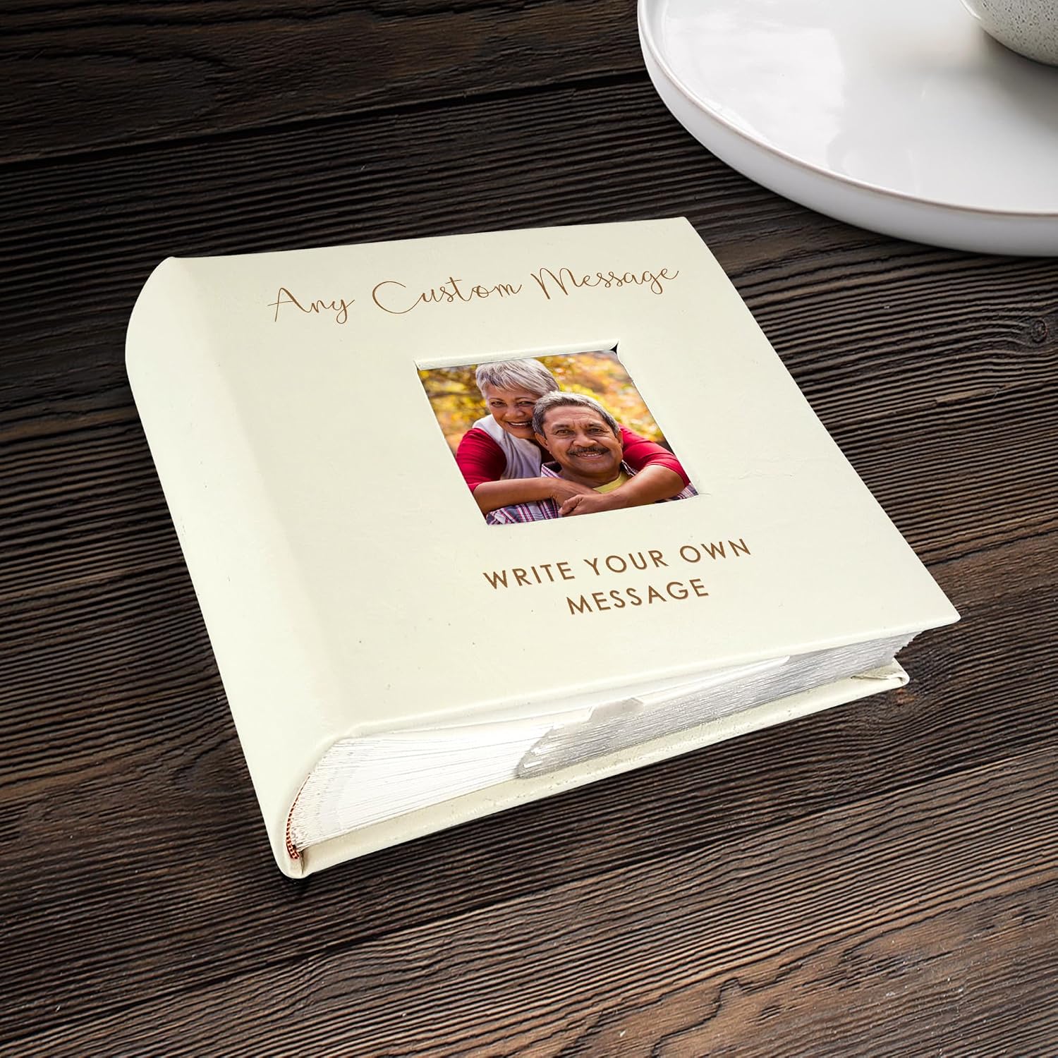 Small Personalized Custom Message Photo Album Cream Leatherette Holds 100 Photos Custom Gift