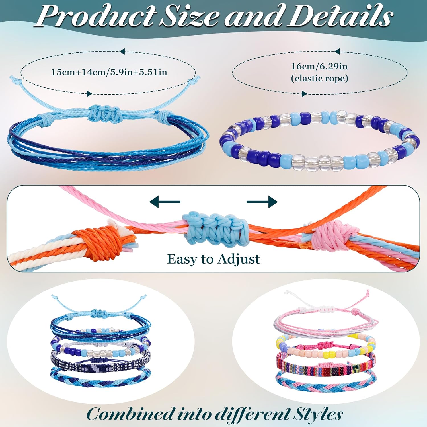 36Pcs Boho Surfer Bracelets Anklets for Women Men Adjustable String Rope Anklets Handmade Beach Colorful Bracelets Anklets Friendship Braided Bracelet Waterproof - Image 3
