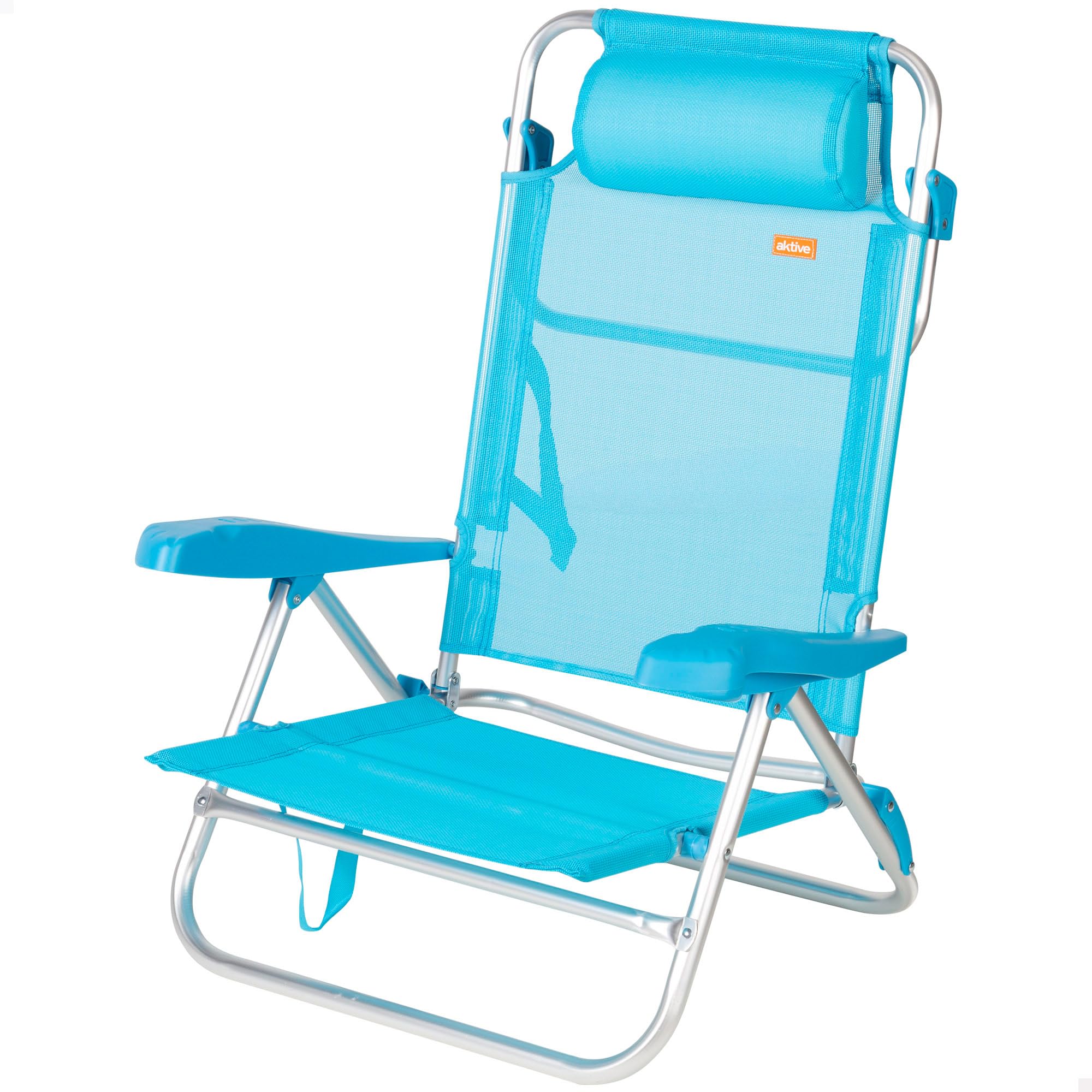 AKTIVE Silla de Playa Plegable, Multiposición 8 Posiciones, Textileno y Aluminio, Azul, 47x49x82 cm, 110 kg, Respaldo Alto Acolchado