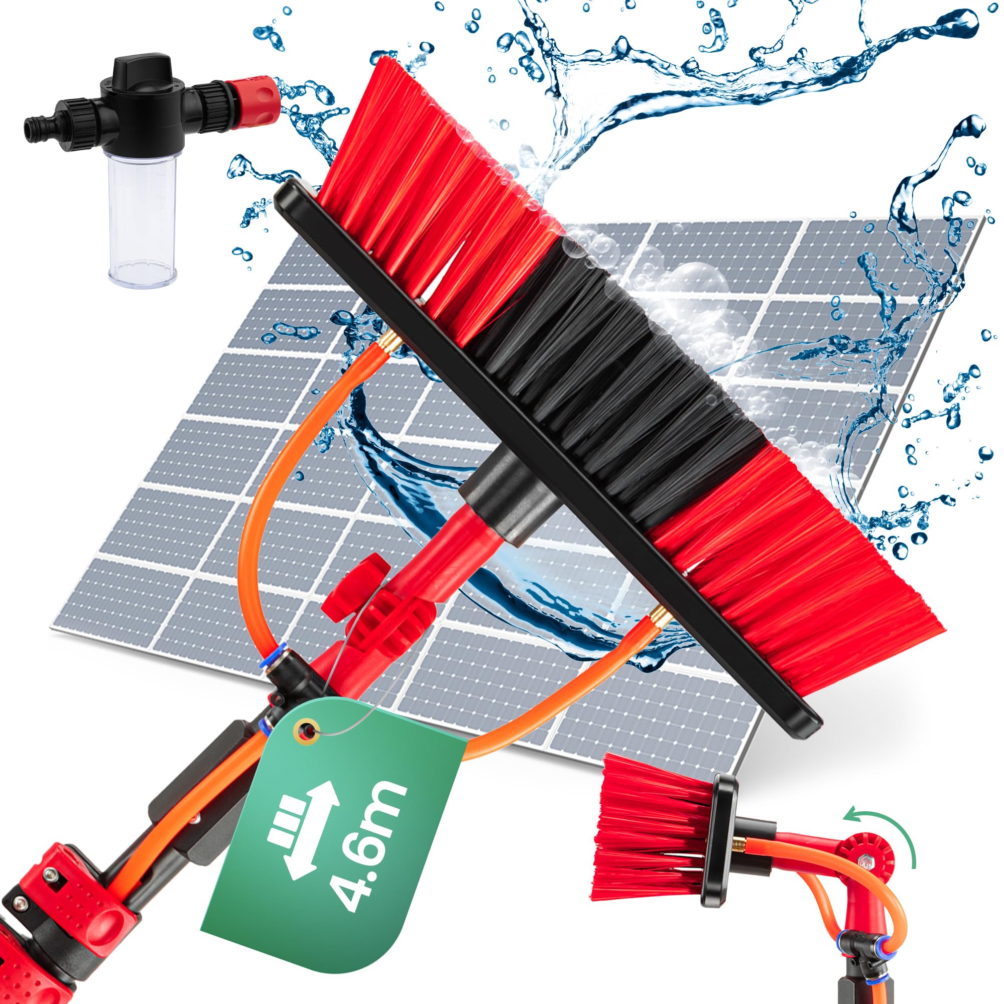 Percha Telescópica 4,6 m con Cepillo High Clean | Escoba Telescópica, Limpieza de Techo y Placas Solares, Cepillo Multifunción