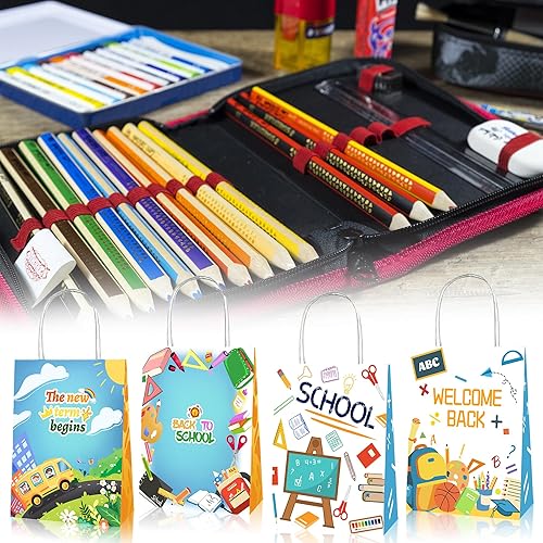 Miniatura 2 de CRAWPROP 12 bolsas de regalo para el regreso a clases, suministros de fiesta, bolsas de envoltura para el primer día de escuela, decoración de