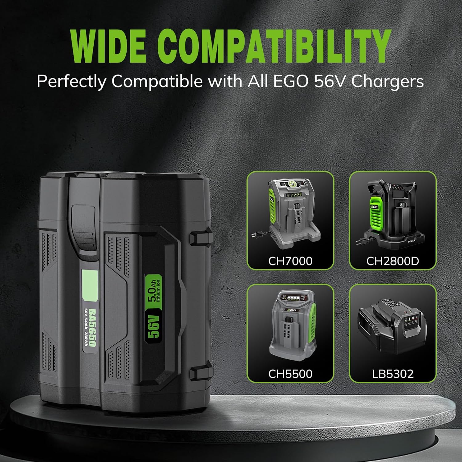 Replacement Battery for EGO BA2800t, Replacement for EGO 56V Battery 5.0 Ah, Compatible with All EGO 56V Power Tools BA2800 BA1400 BA2800T BA4200 BA1400T, Extra-Large Capacity for Extended Runtime