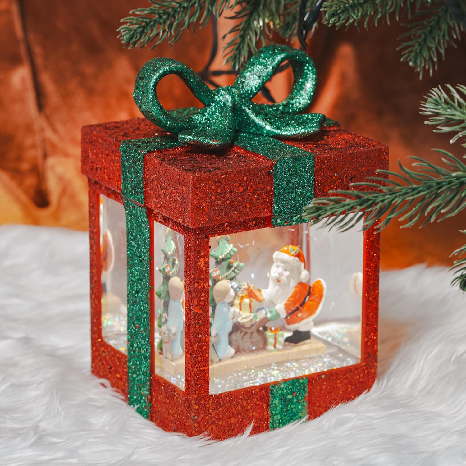 Musical Christmas Snow Globe Lantern with Timer，USB Battery