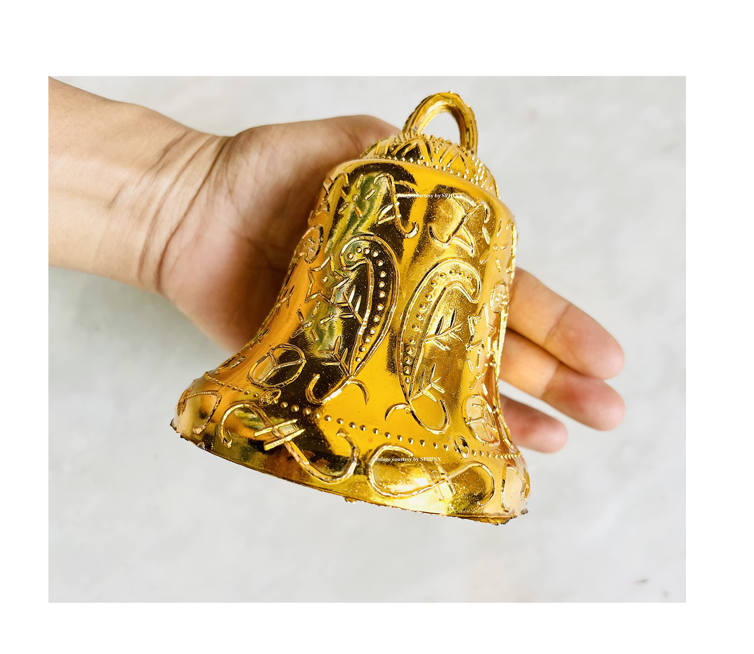 SPHINX Re-usable Golden/Silver Colored Plastic Bells for decorations, Hanging Ornaments for Crafts,Festive Decor, Backdrop Creations, Wall hangings, (Big (A10R), 2 Pieces, Golden)-image-42