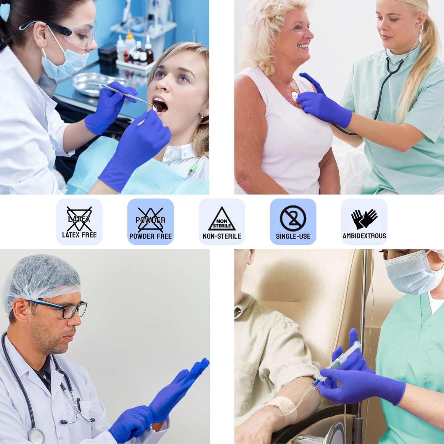 Safe Health Nitrile Exam Gloves – 4 mil, Latex-Free, Powder-Free, Disposable, Blue, Medical Grade, Food, Cleaning Use