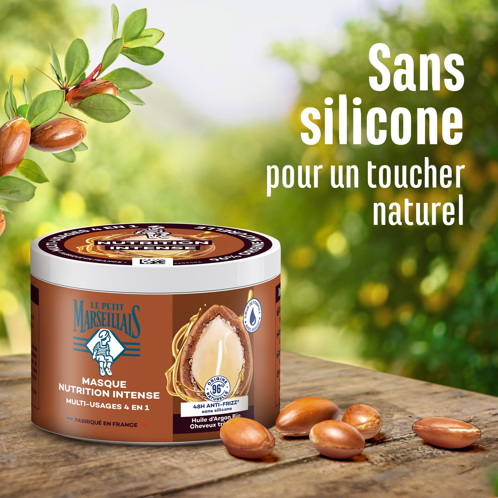 Le Petit Marseillais – Masque 4 en 1 Nutrition Intense Huile d'Argan Bio (pot de 370 ml) – Masque capillaire pour cheveux très secs – Soin cheveux sans silicone 96% d'origine naturelle