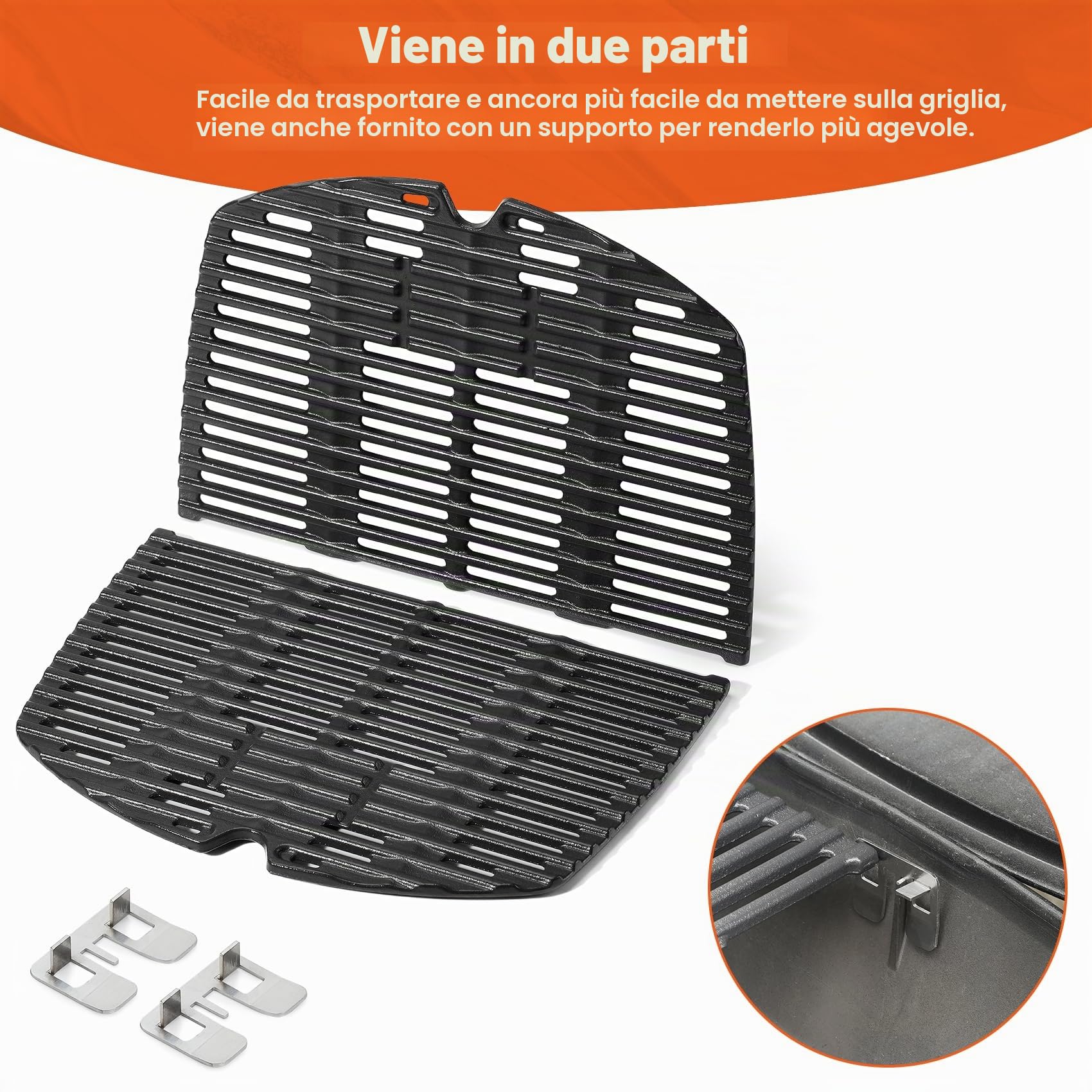 onlyfire Ghisa Griglia per Weber Weber Q2000, Q2200, Q2400 Grill a Gas, BBQ Grid Grill Ricambi Barbecue Gas Ghisa Accessori per Weber 7645 Griglia,Set di 2