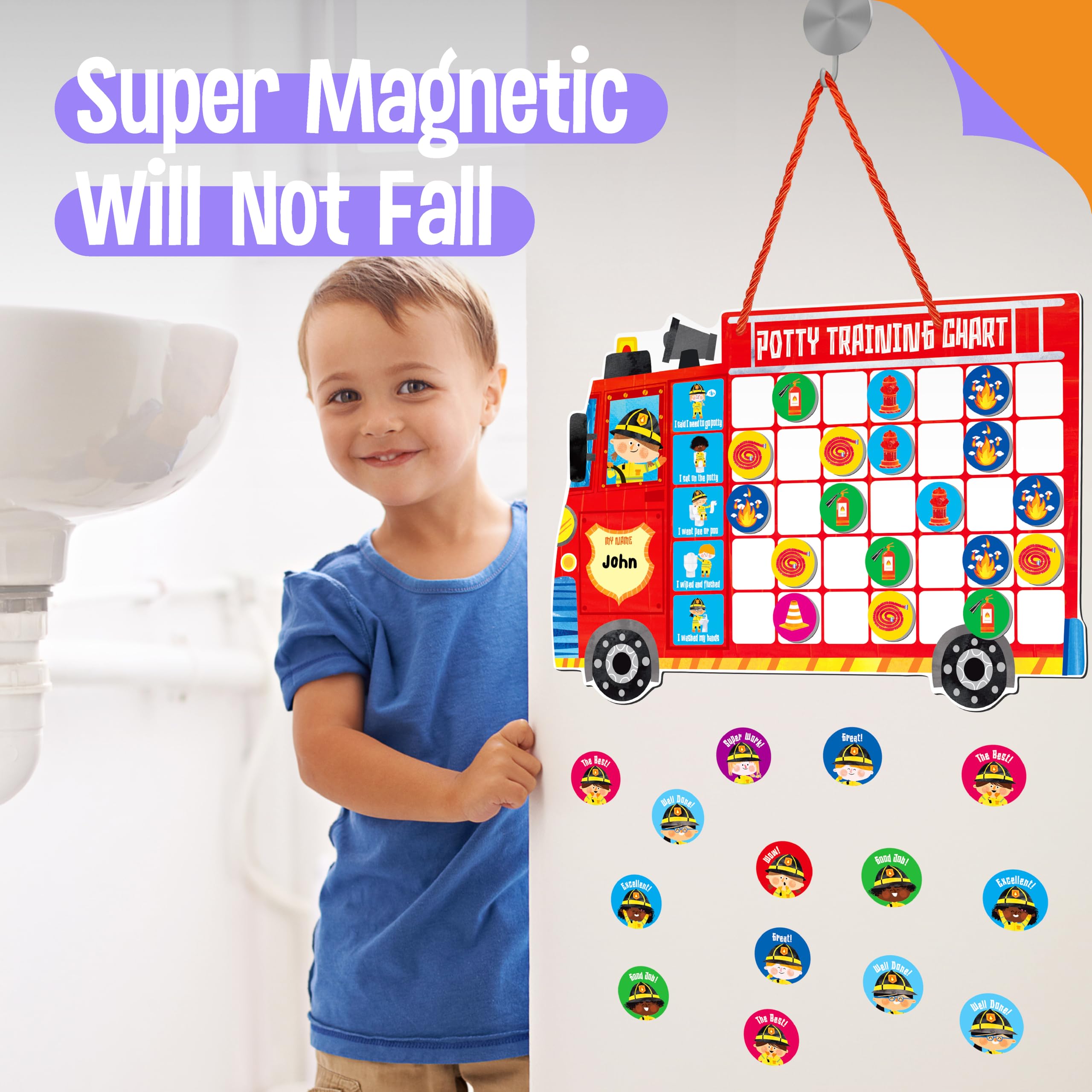 Tabella Magnetica Per Addestramento Al Vasino - Tema Pompiere Con 50 Magneti E 42 Adesivi - 36,5x25 Cm - 3
