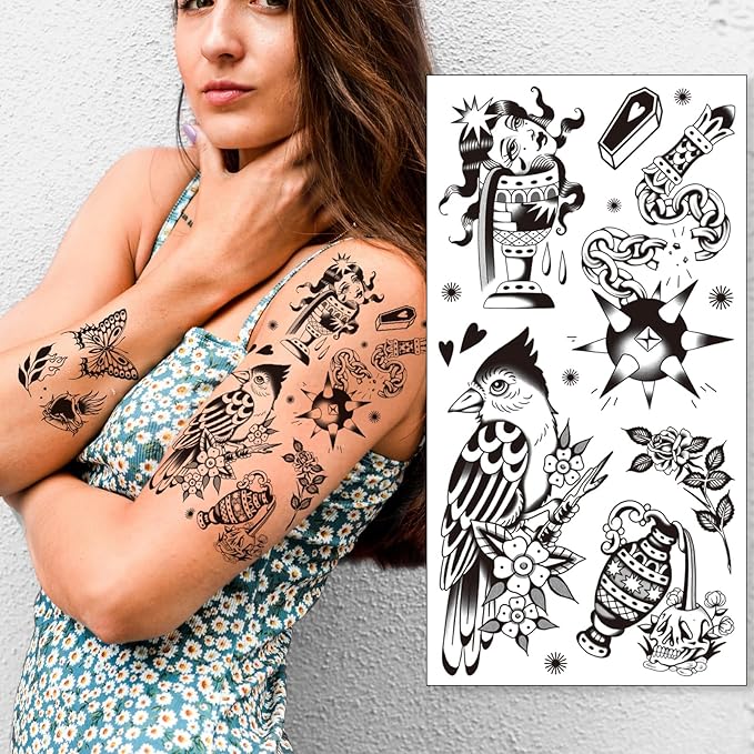 🔥 Traditional Tattoo Arm: 12 Sheets of Old School Temporary Tats 🔥